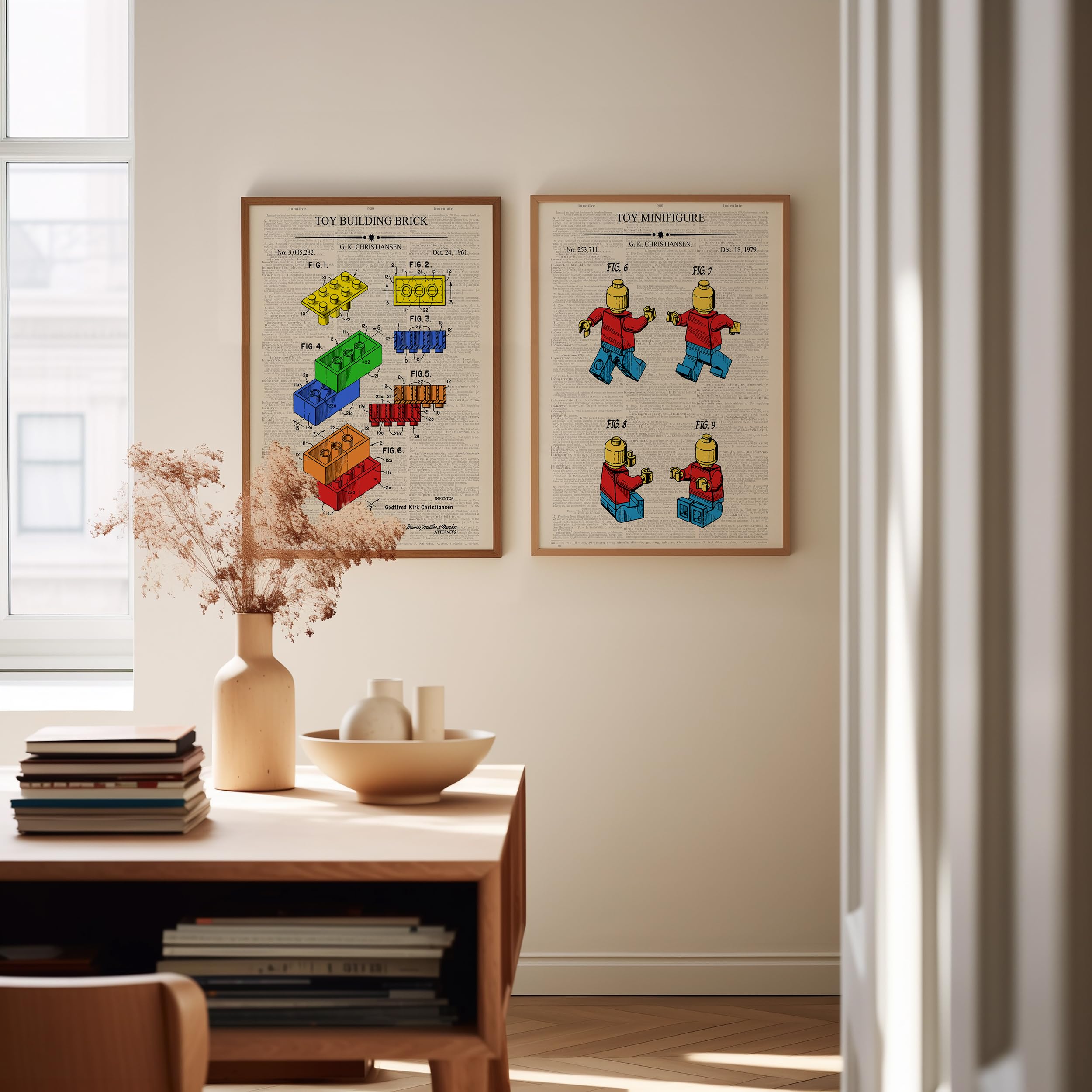 Monem Art 2-Piece Construction Toy Blueprint Poster - Building Blocks Patent Print - Dictionary Art - Technical Drawing - Minifigure Art - Kids Room Wall Decor - 8x10 UNFRAMED Wall Art - Image 3