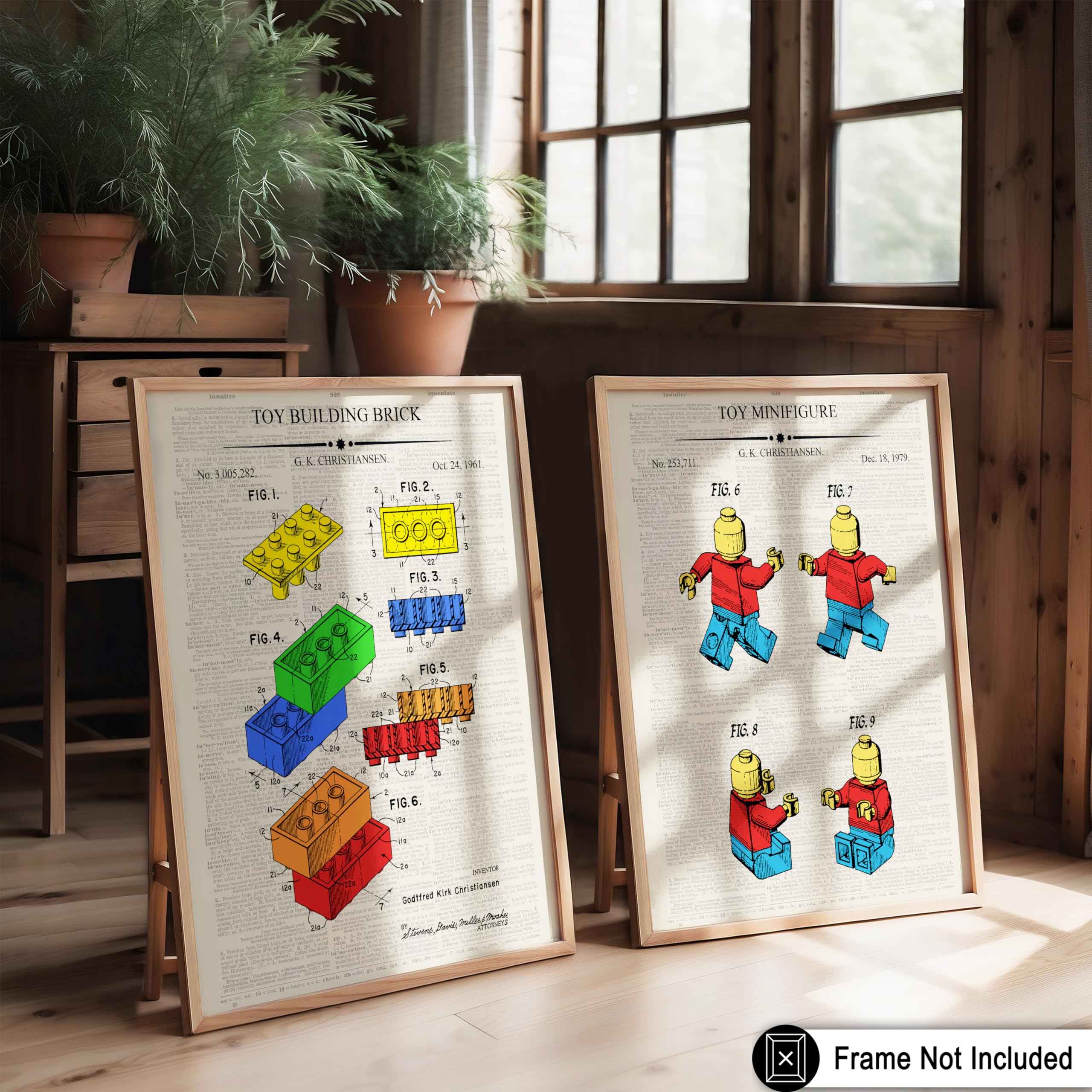 Monem Art 2-Piece Construction Toy Blueprint Poster - Building Blocks Patent Print - Dictionary Art - Technical Drawing - Minifigure Art - Kids Room Wall Decor - 8x10 UNFRAMED Wall Art - Image 6