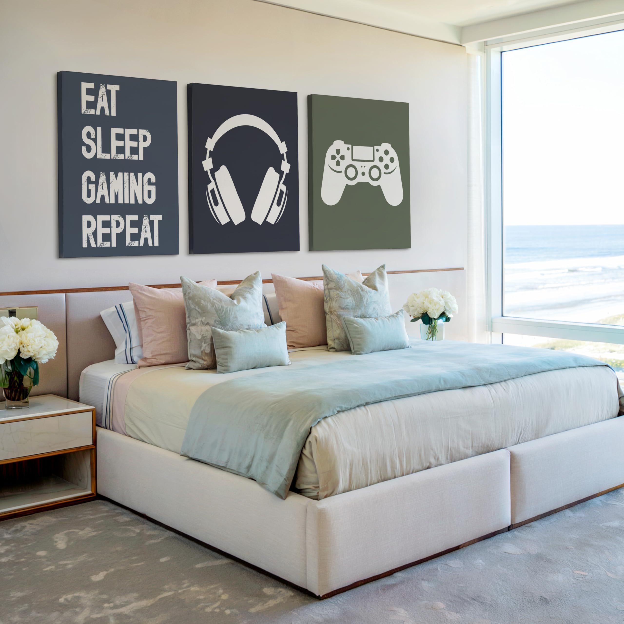 Monem Art 3-Piece Eat Sleep Gaming Repeat Canvas - Gaming Print - Geeky Art - Minimal Video Game Design - Gamer Gift - Great Game Room or Teen Boy's Room Wall Decor - Available in 8x10 to 30x40 - Image 4