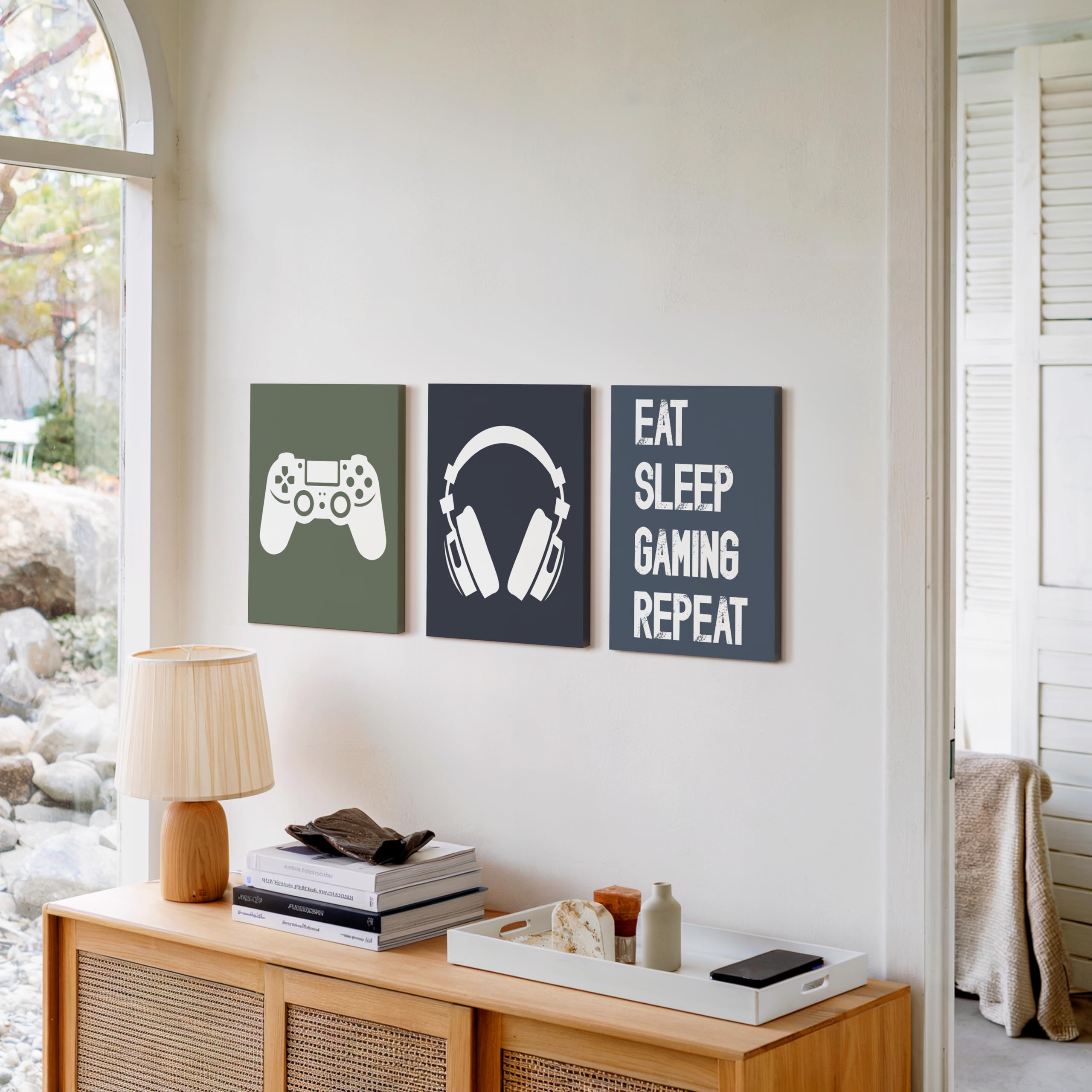 Monem Art 3-Piece Eat Sleep Gaming Repeat Canvas - Gaming Print - Geeky Art - Minimal Video Game Design - Gamer Gift - Great Game Room or Teen Boy's Room Wall Decor - Available in 8x10 to 30x40 - Image 5