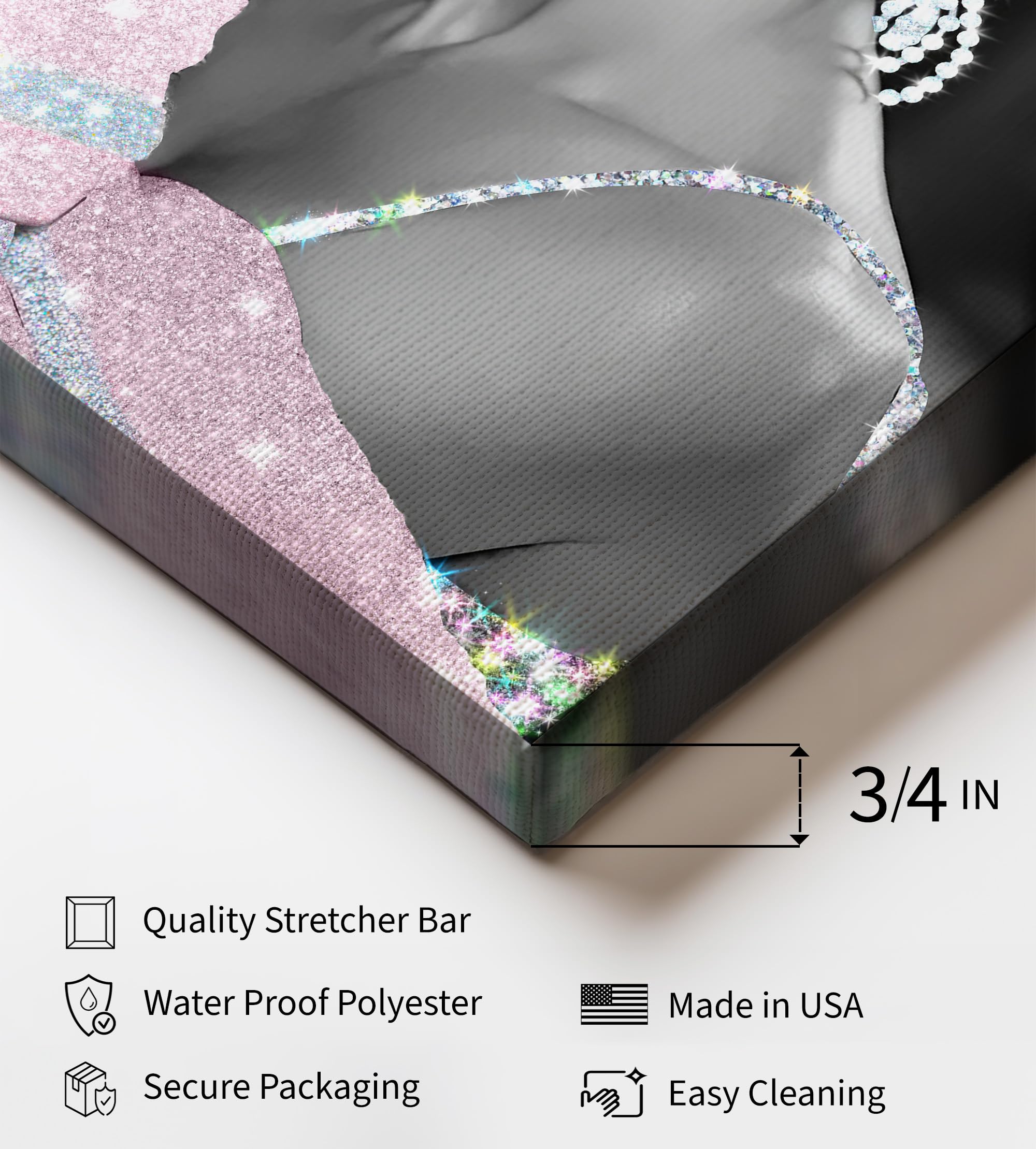 Monem Art Audrey Canvas - Glitter Print - Fashion Art - Sparkling Gift for Her & Fashionista - Lipstick Art - Glamour Decor for Bedroom or Girl's Room - Available in 8x10 to 30x40 - Image 3