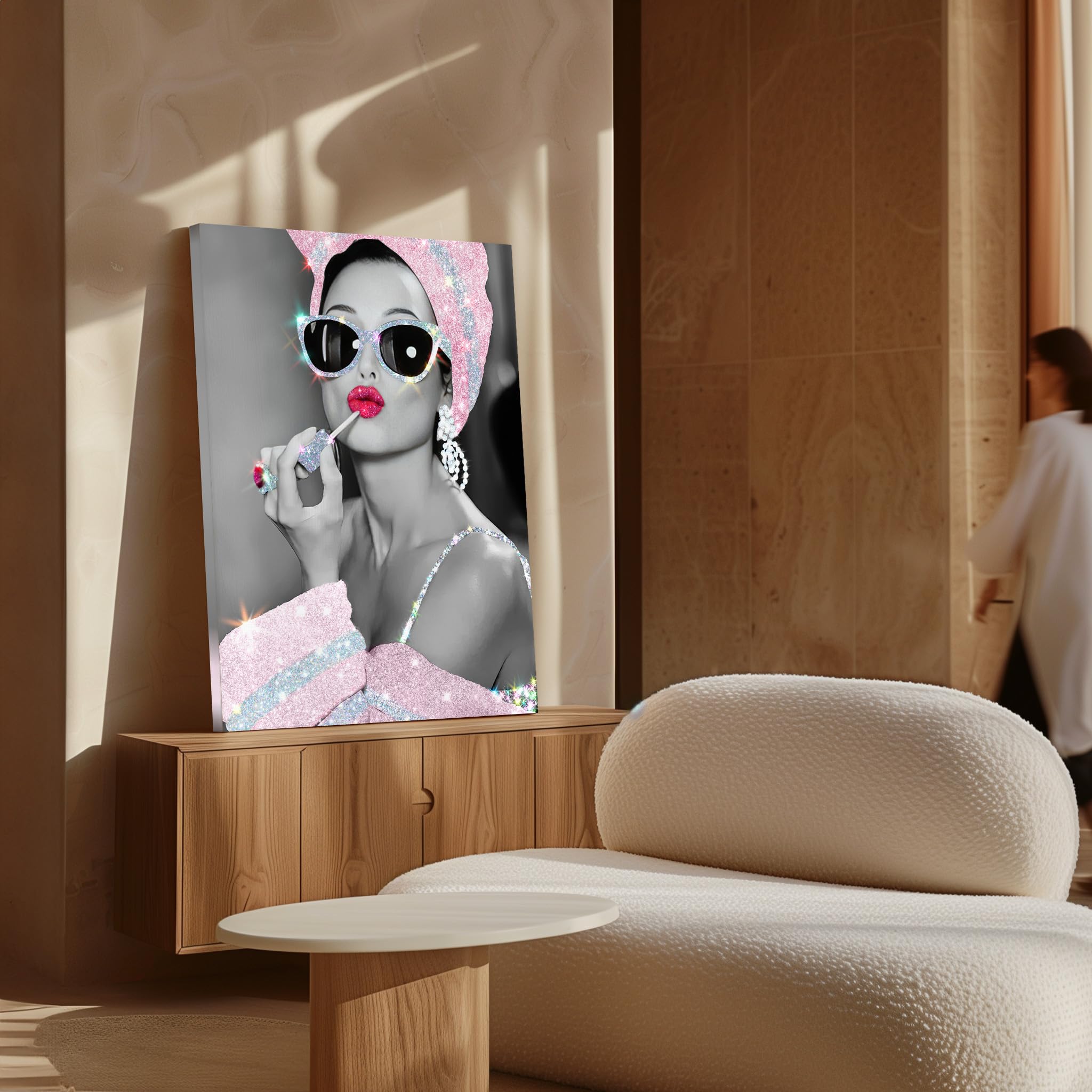 Monem Art Audrey Canvas - Glitter Print - Fashion Art - Sparkling Gift for Her & Fashionista - Lipstick Art - Glamour Decor for Bedroom or Girl's Room - Available in 8x10 to 30x40 - Image 4