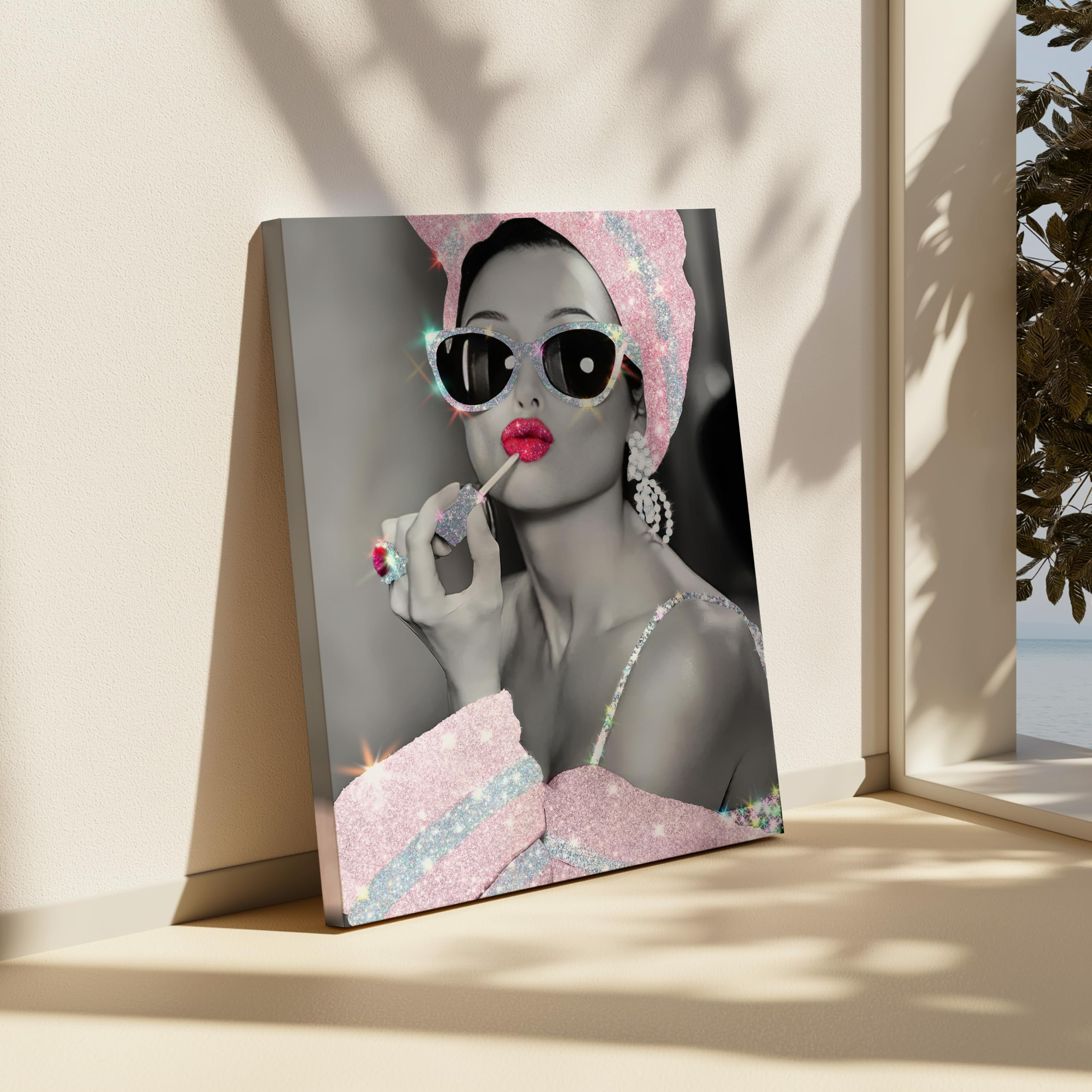 Monem Art Audrey Canvas - Glitter Print - Fashion Art - Sparkling Gift for Her & Fashionista - Lipstick Art - Glamour Decor for Bedroom or Girl's Room - Available in 8x10 to 30x40 - Image 6