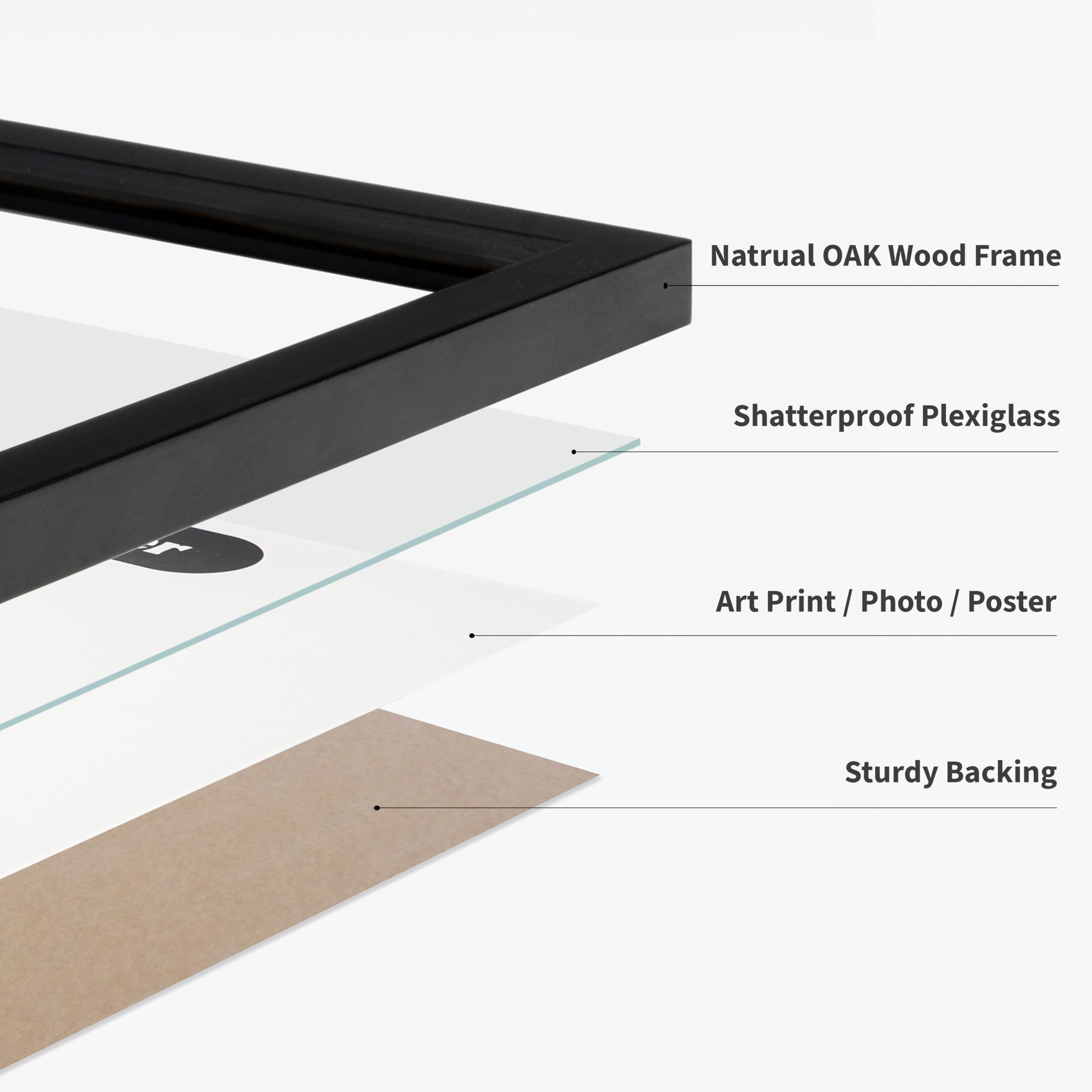 Monem Art Black Oak Wood 8x10 Picture Frame - Modern Wood Wall Art Display - Lightweight 8x10 Frame for Art Prints, Photos, Posters - Ready-to-Hang Vertically & Horizontally - Image 4