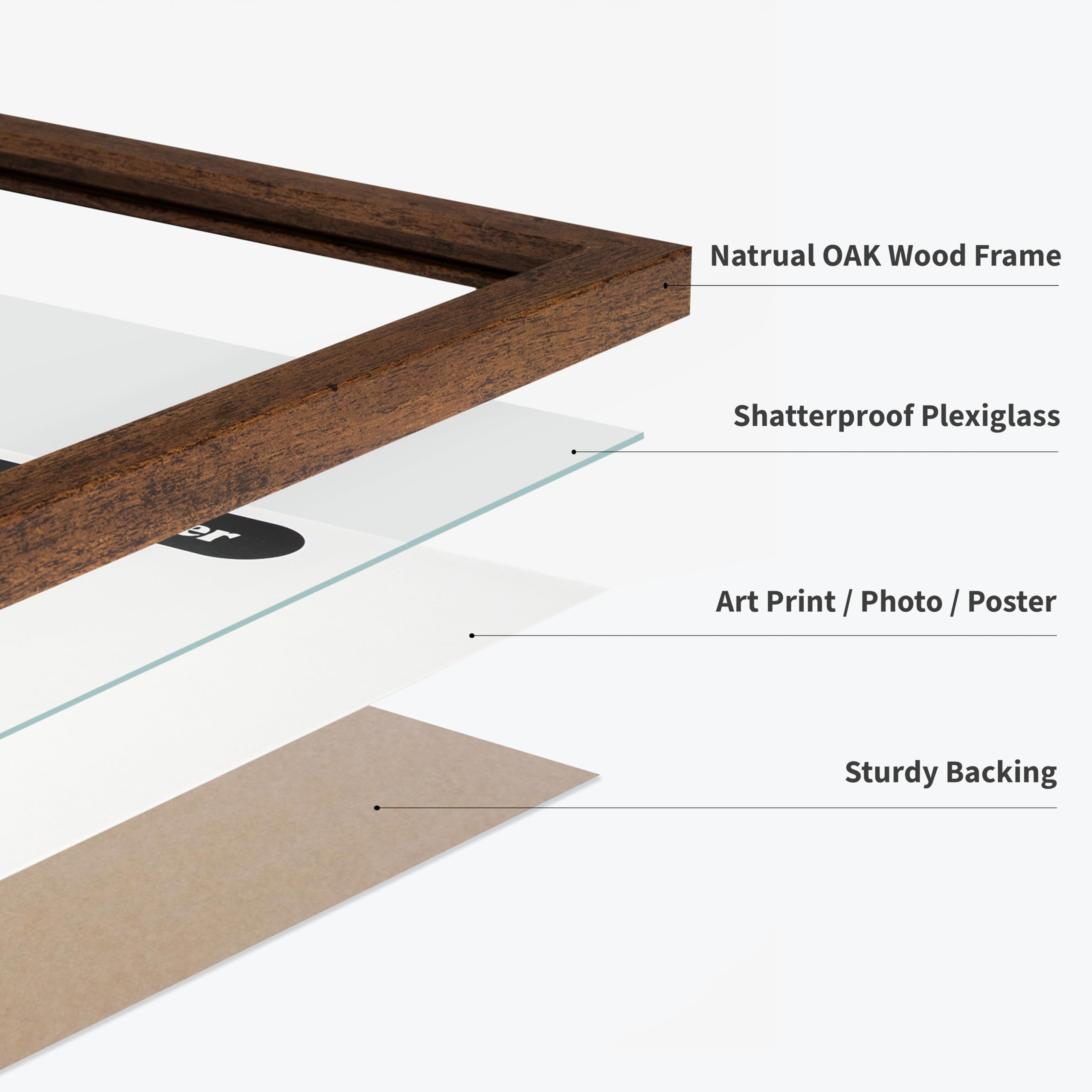 Monem Art Brown Oak Wood 8x10 Picture Frame - Modern Wood Wall Art Display - Lightweight 8x10 Frame for Art Prints, Photos, Posters - Ready-to-Hang Vertically & Horizontally - Image 4