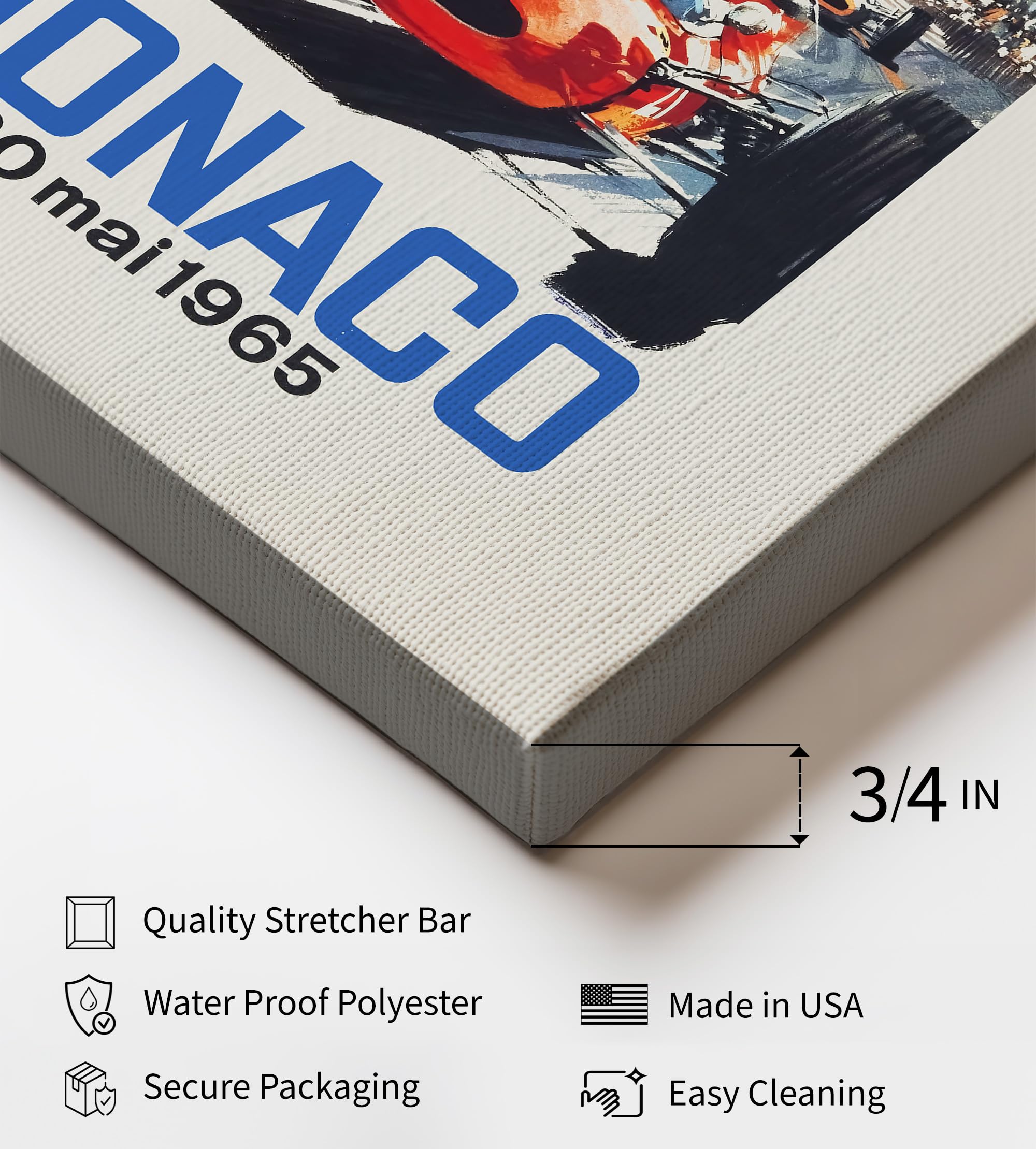 Monem Art Car Racing Canvas - Retro 23rd Monaco Print - Race Car Art - Gift for Men, Women, Car Enthusiast - Decor for Bedroom, Ocean or Beach House - Available in 8x10 to 30x40 - Image 3