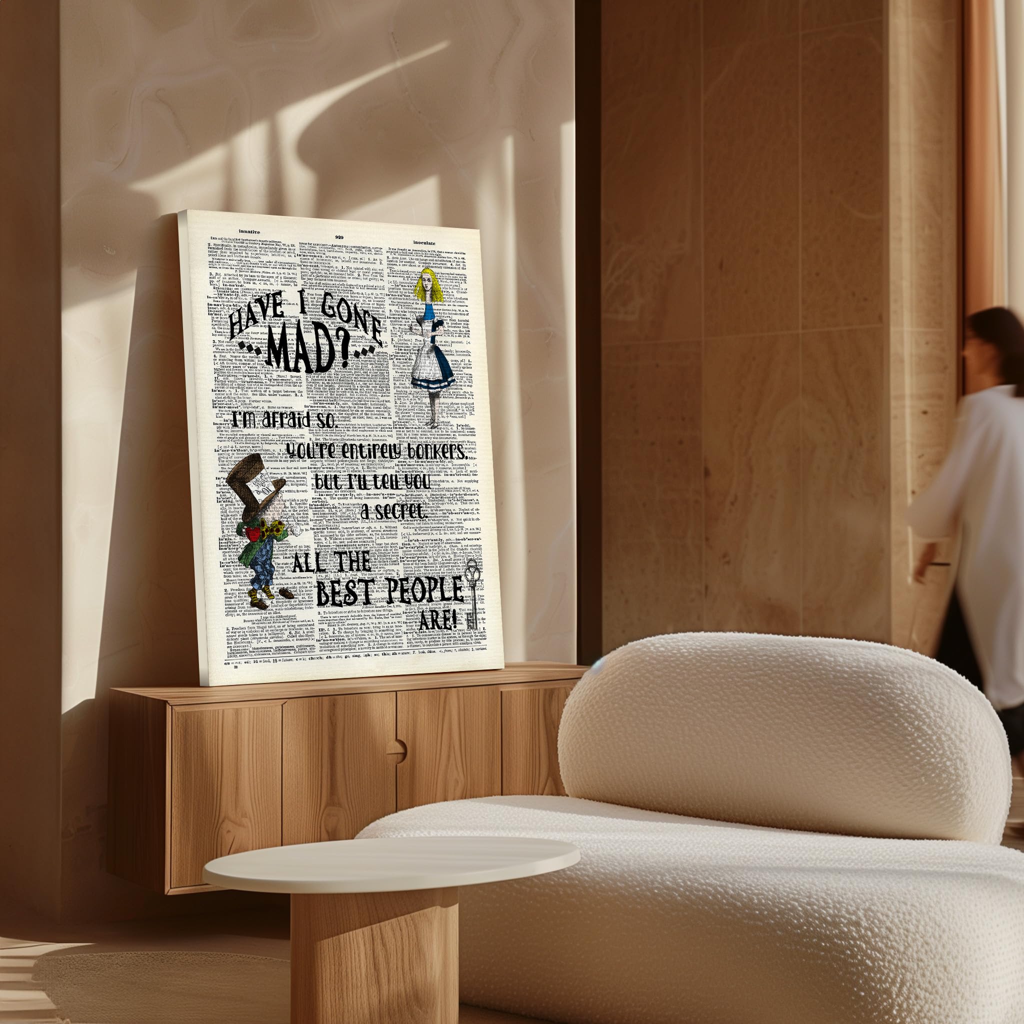 Monem Art Dictionary Art Canvas - Alice Wonderland Print - Have I Gone Mad Art - Gift for Boy, Girl - Mad Hatter Rustic Decor for Nursery, Bedroom, Kid's Room - Available in 8x10 to 30x40 - Image 4