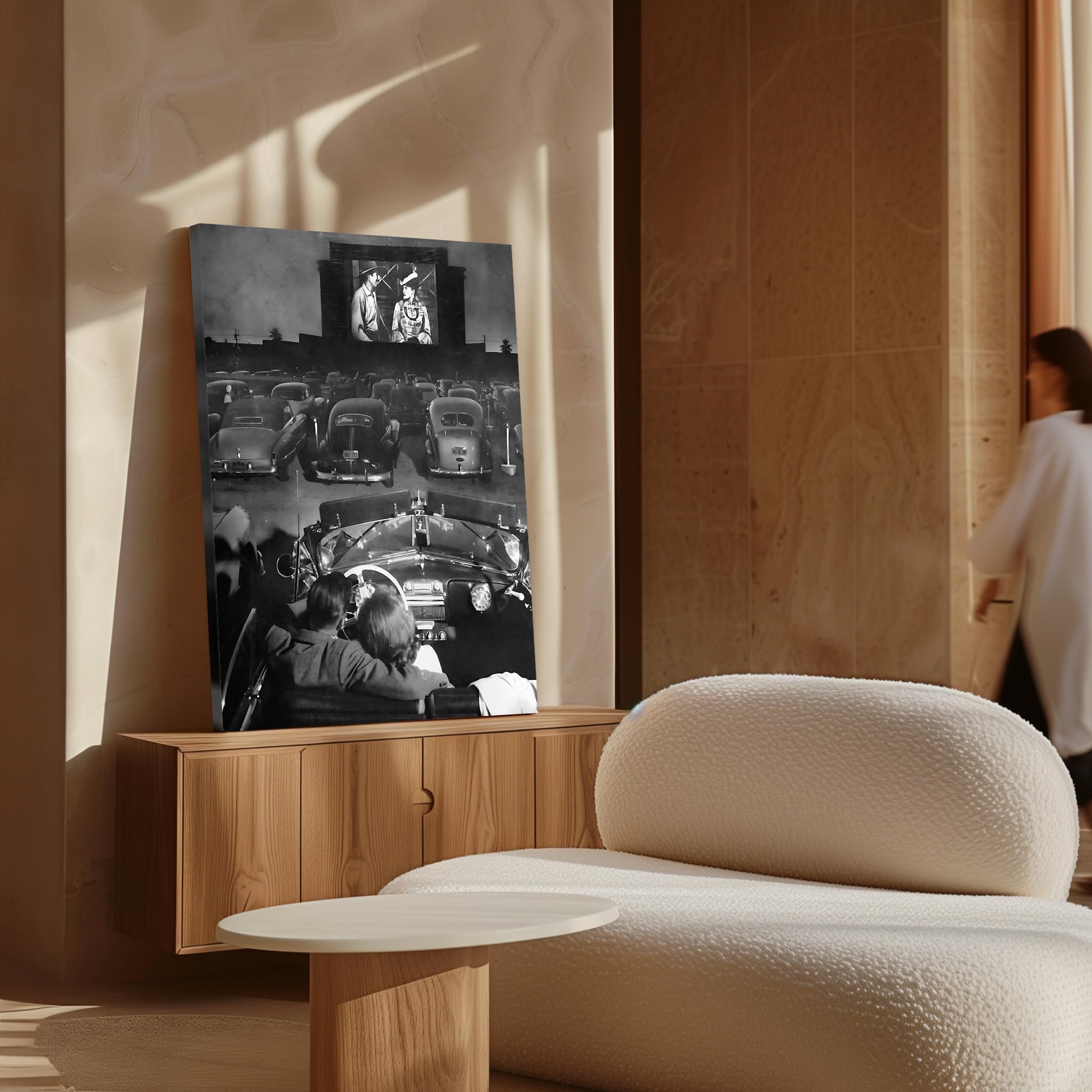 Monem Art Drive In Movie Theater Canvas - Classic Cars Print - Couple Art - Black and White Photography - Valentine's Day Gift - Romantic Bedroom or Office Decor - Available in 8x10" to 30x40" - Image 4