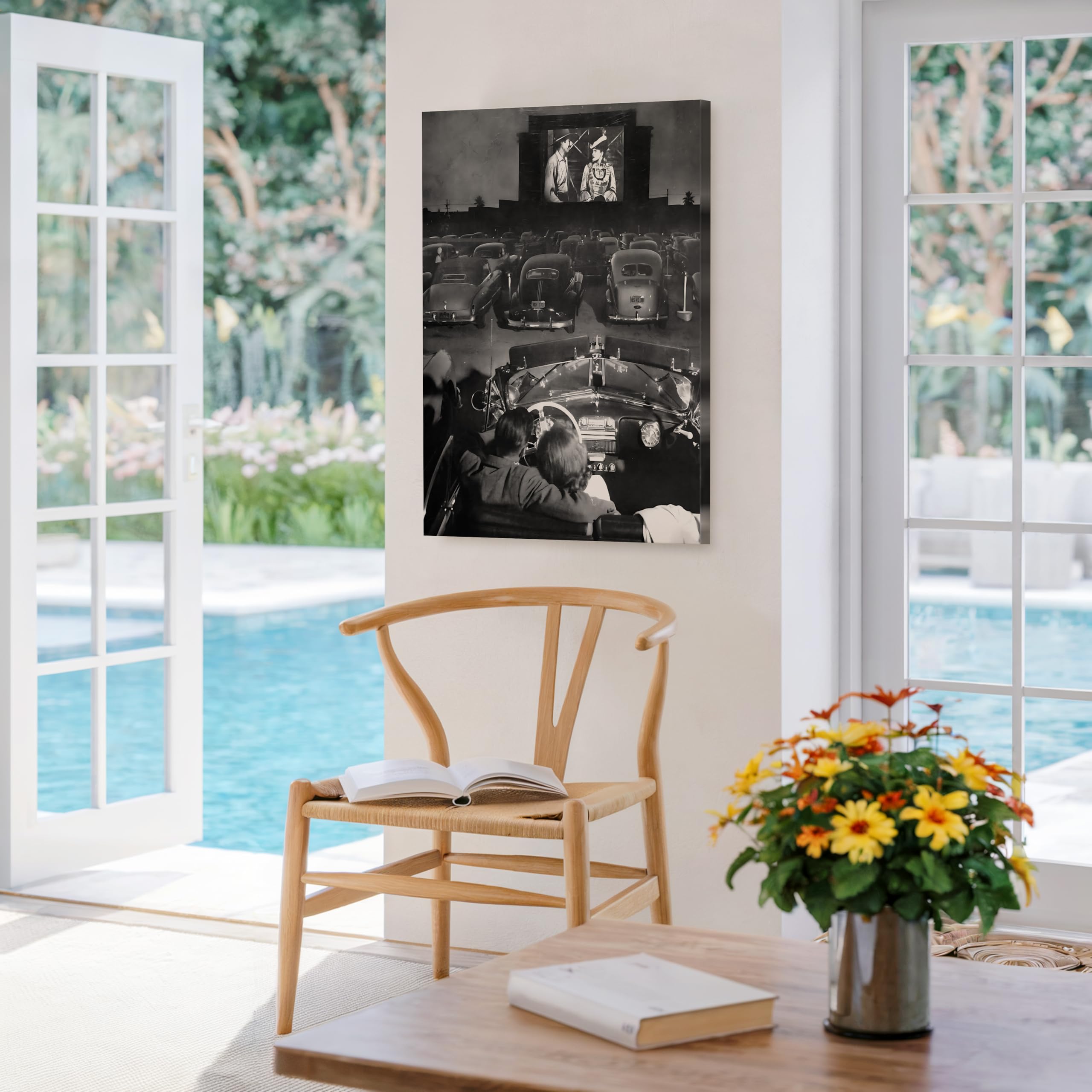 Monem Art Drive In Movie Theater Canvas - Classic Cars Print - Couple Art - Black and White Photography - Valentine's Day Gift - Romantic Bedroom or Office Decor - Available in 8x10" to 30x40" - Image 5