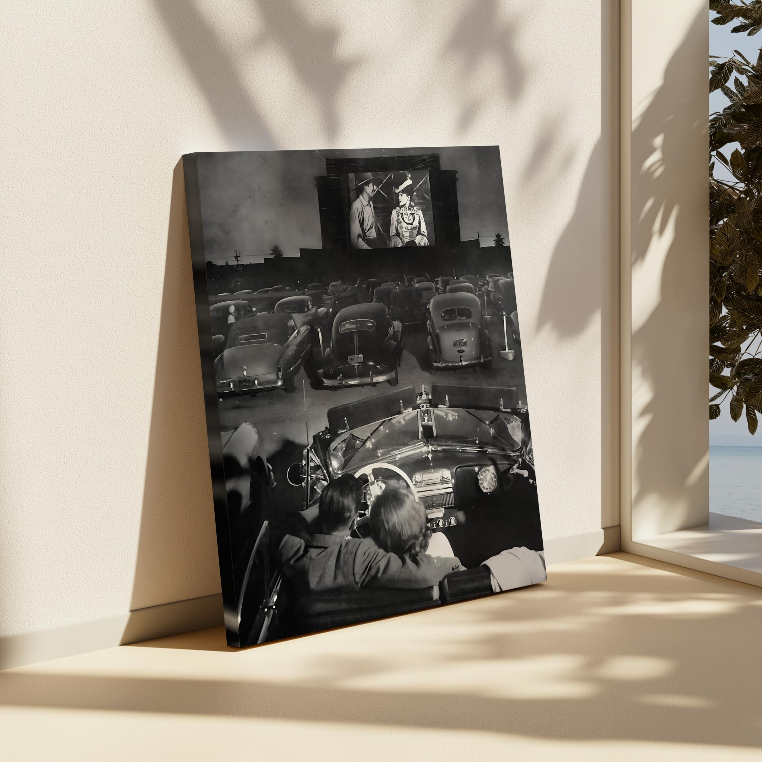 Monem Art Drive In Movie Theater Canvas - Classic Cars Print - Couple Art - Black and White Photography - Valentine's Day Gift - Romantic Bedroom or Office Decor - Available in 8x10" to 30x40" - Image 6