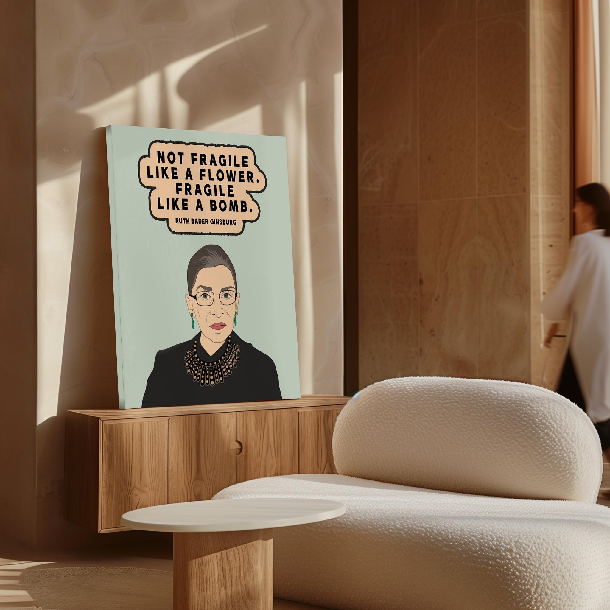 Monem Art Fragile Like A Bomb Canvas - Ruth Bader Ginsburg Print - Motivational Art - Inspirational Gift for Men & Women - Positive Decor for Bedroom or Office - Available in 8x10" to 30x40" - Image 4