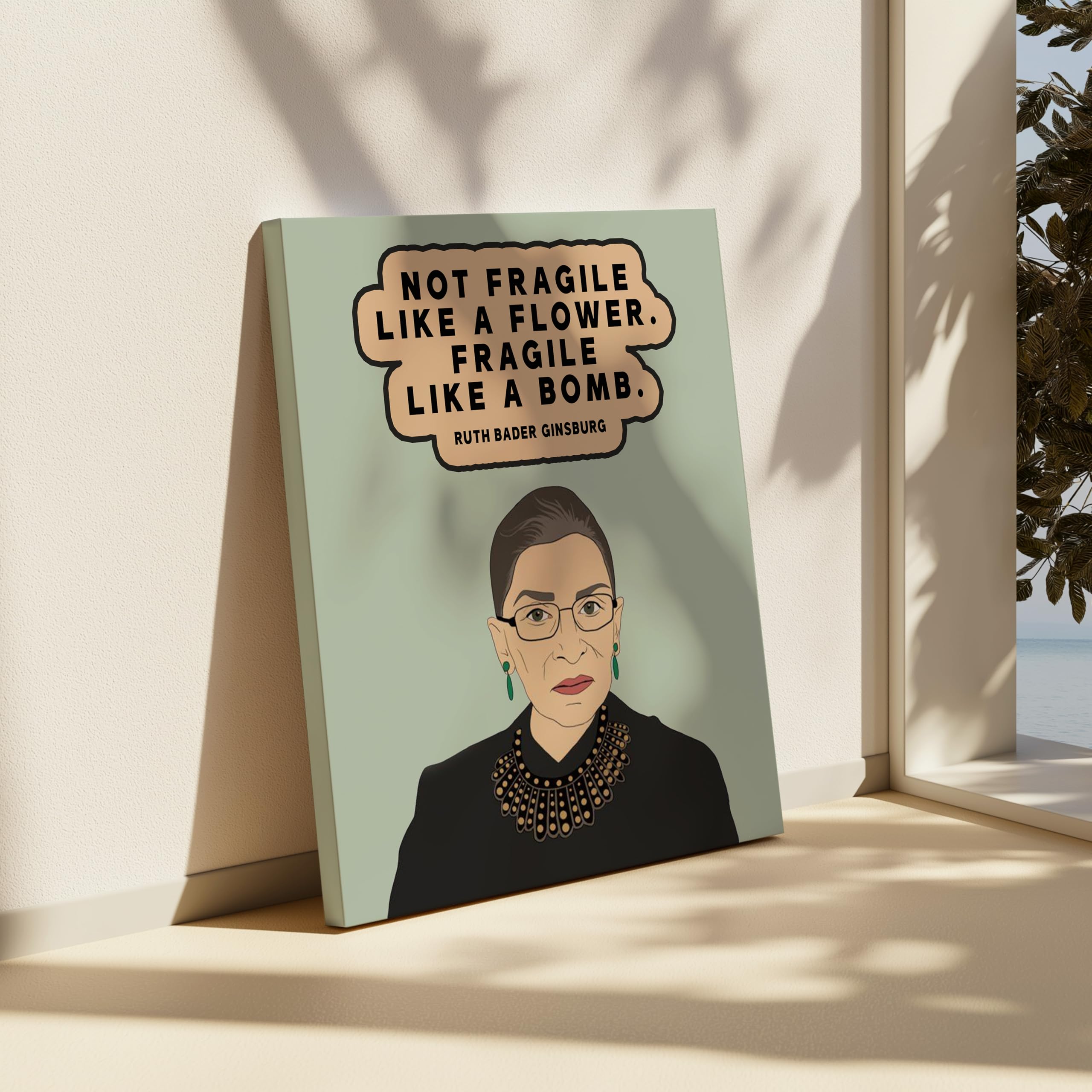 Monem Art Fragile Like A Bomb Canvas - Ruth Bader Ginsburg Print - Motivational Art - Inspirational Gift for Men & Women - Positive Decor for Bedroom or Office - Available in 8x10" to 30x40" - Image 6