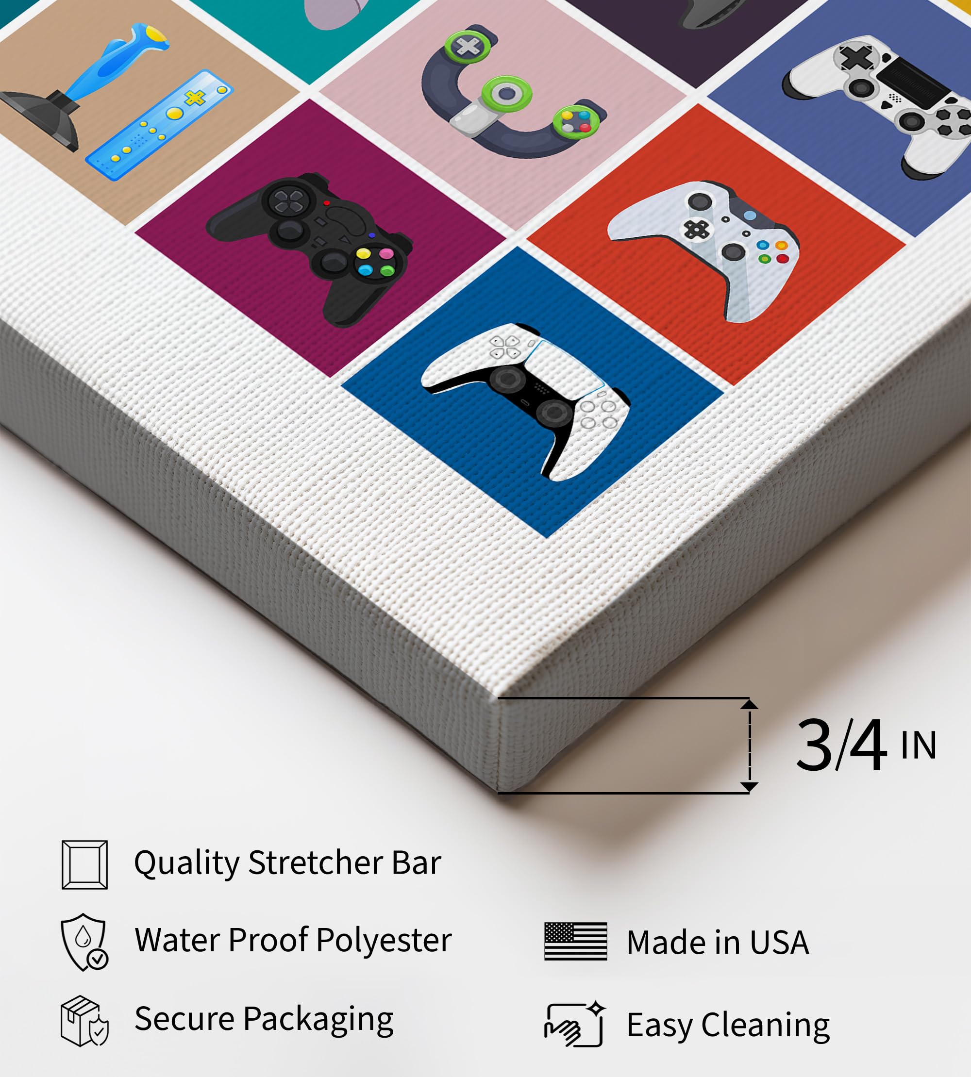 Monem Art Gaming Canvas - Video Game Controller Evolution Print - Geeky Art - Retro Consoles & Controllers Wall Design - Pop Art Game Room or Boy's Bedroom Decor - Available in 8x10 to 30x40 - Image 3