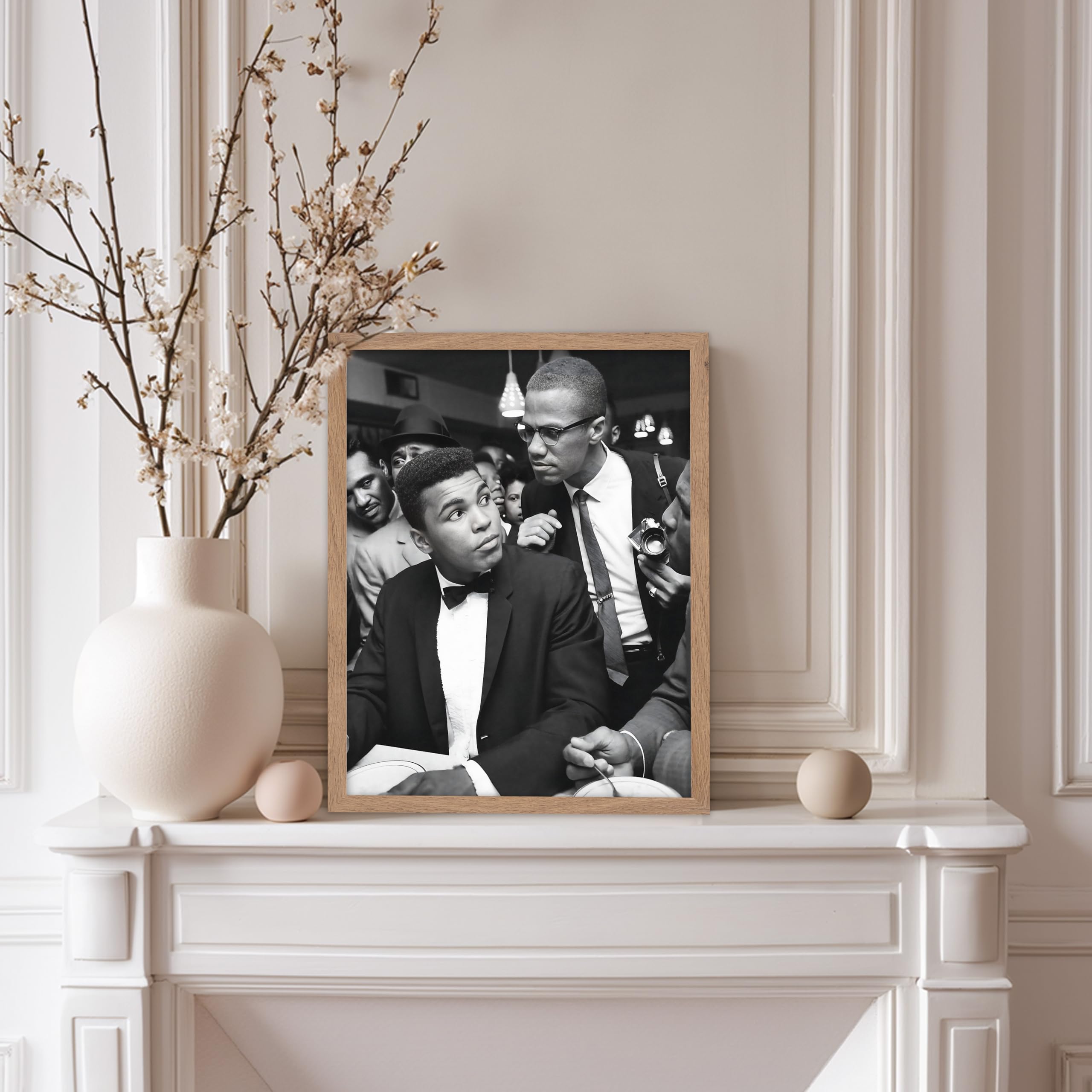 Monem Art Legendary Meeting Print - Minister Poster - Professional Boxer Art - Black and White Sports Design - Modern Gym or Living Room Decor - 8x10 Beige Framed - Image 5