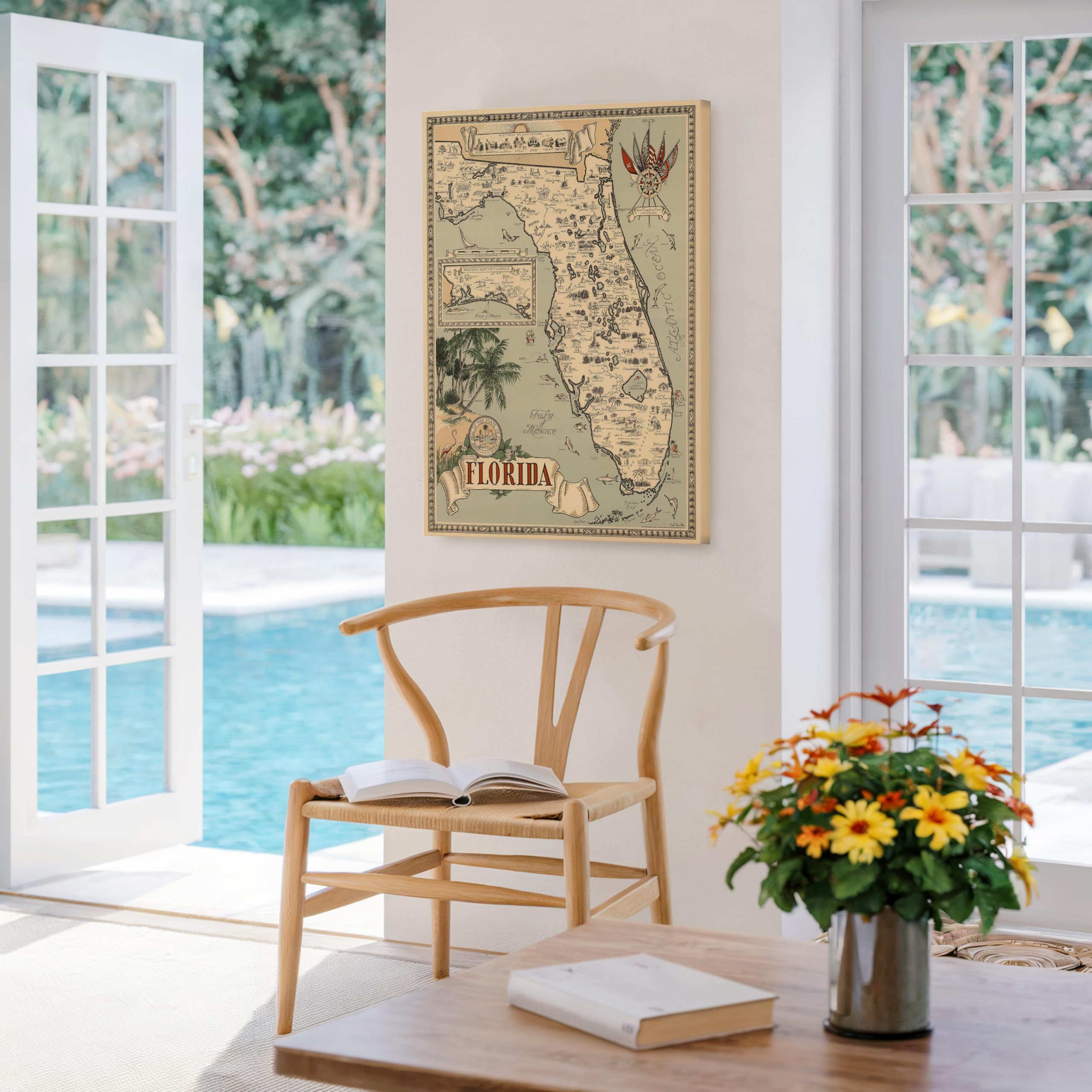 Monem Art Map Canvas - Retro Florida Print - Florida State Map Art - Gift for Men, Women, Travel Lover - Perfect Decor for Bedroom, Living Room, Office, Library - Available in 8x10 to 30x40 - Image 5