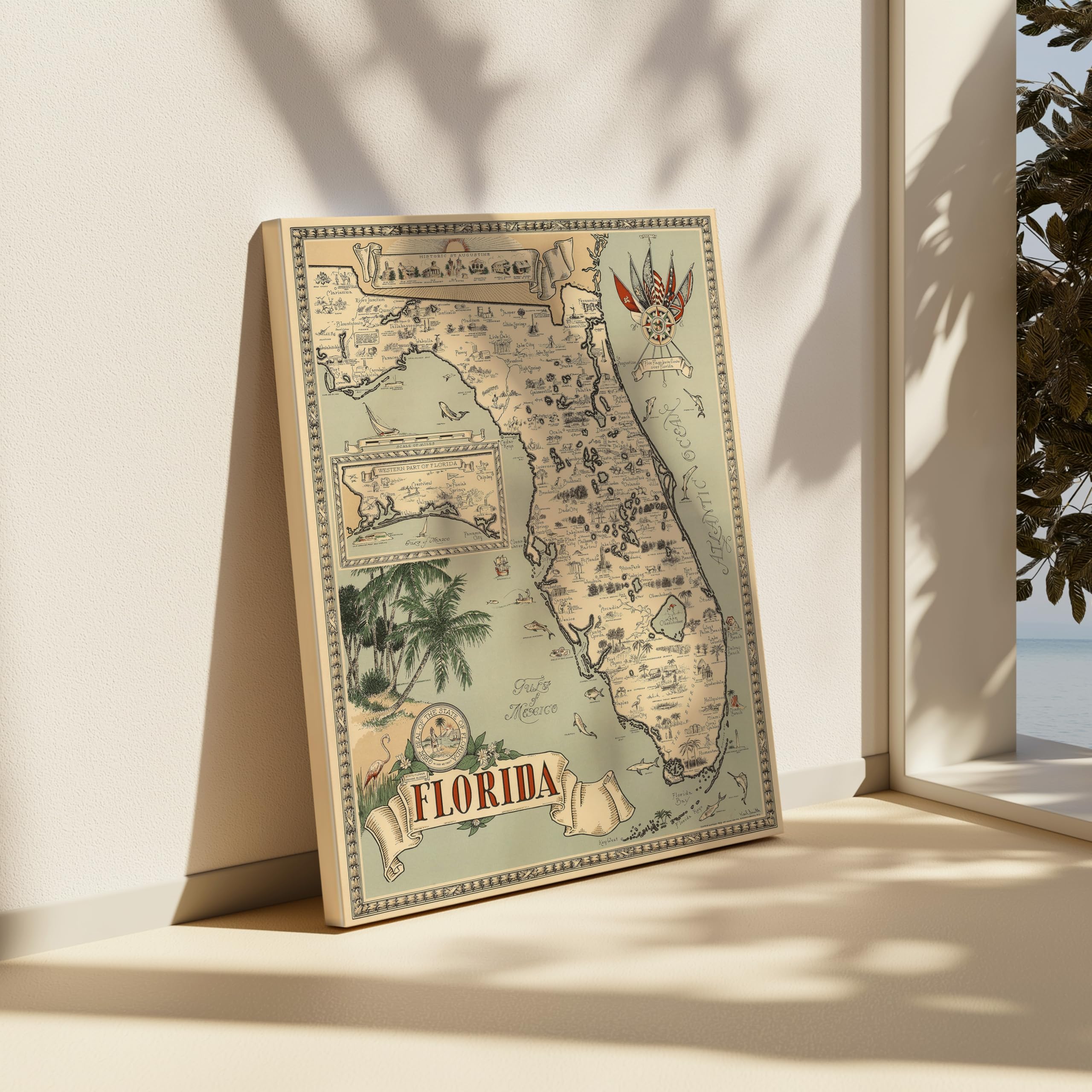 Monem Art Map Canvas - Retro Florida Print - Florida State Map Art - Gift for Men, Women, Travel Lover - Perfect Decor for Bedroom, Living Room, Office, Library - Available in 8x10 to 30x40 - Image 6
