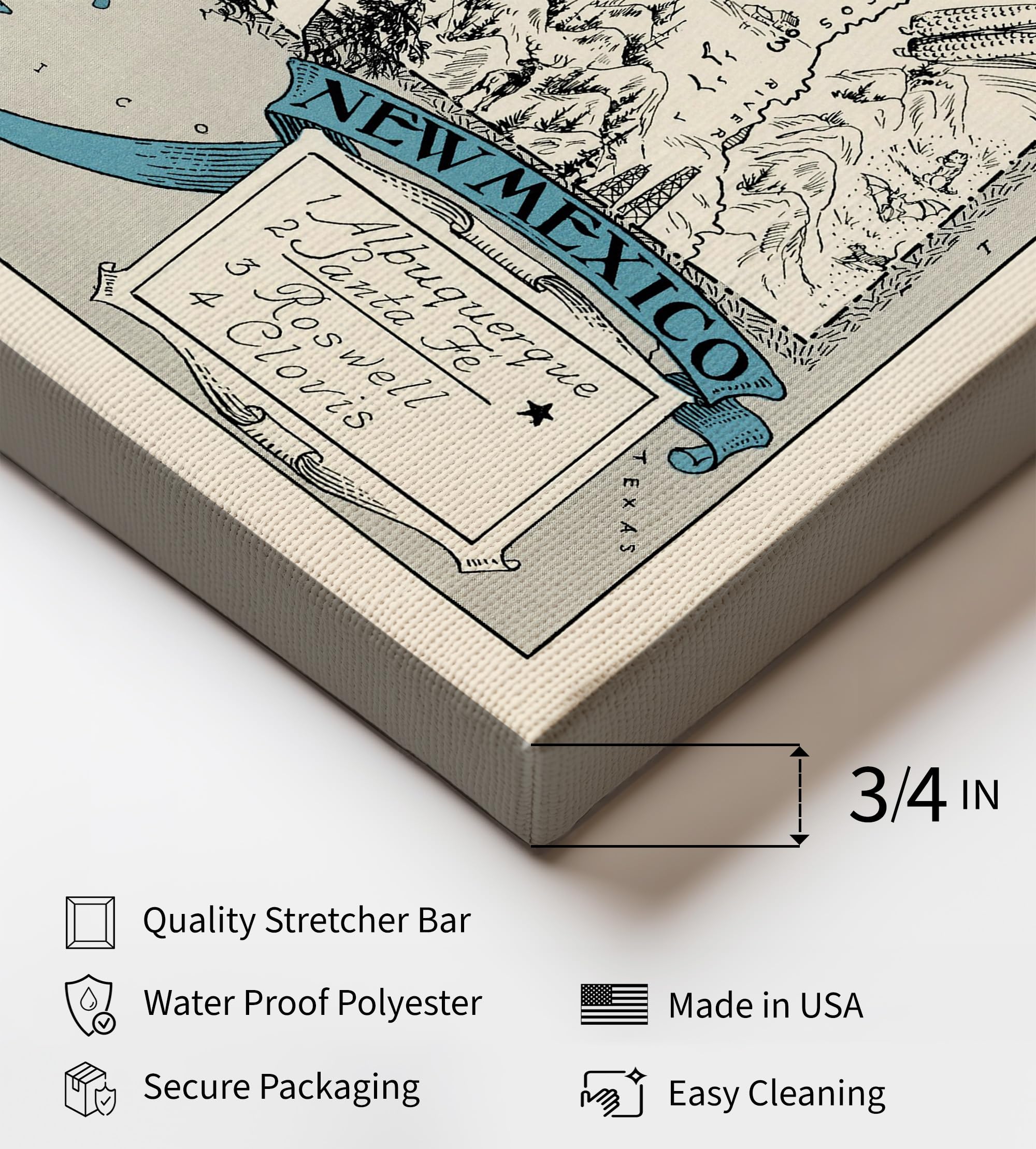 Monem Art Map Canvas - Retro New Mexico State Print - Educational Art - Gift for Teacher, Student, Travel Lover - Wall Decor for Classroom, Office, Dorm - Available in 8x10 to 30x40 - Image 3