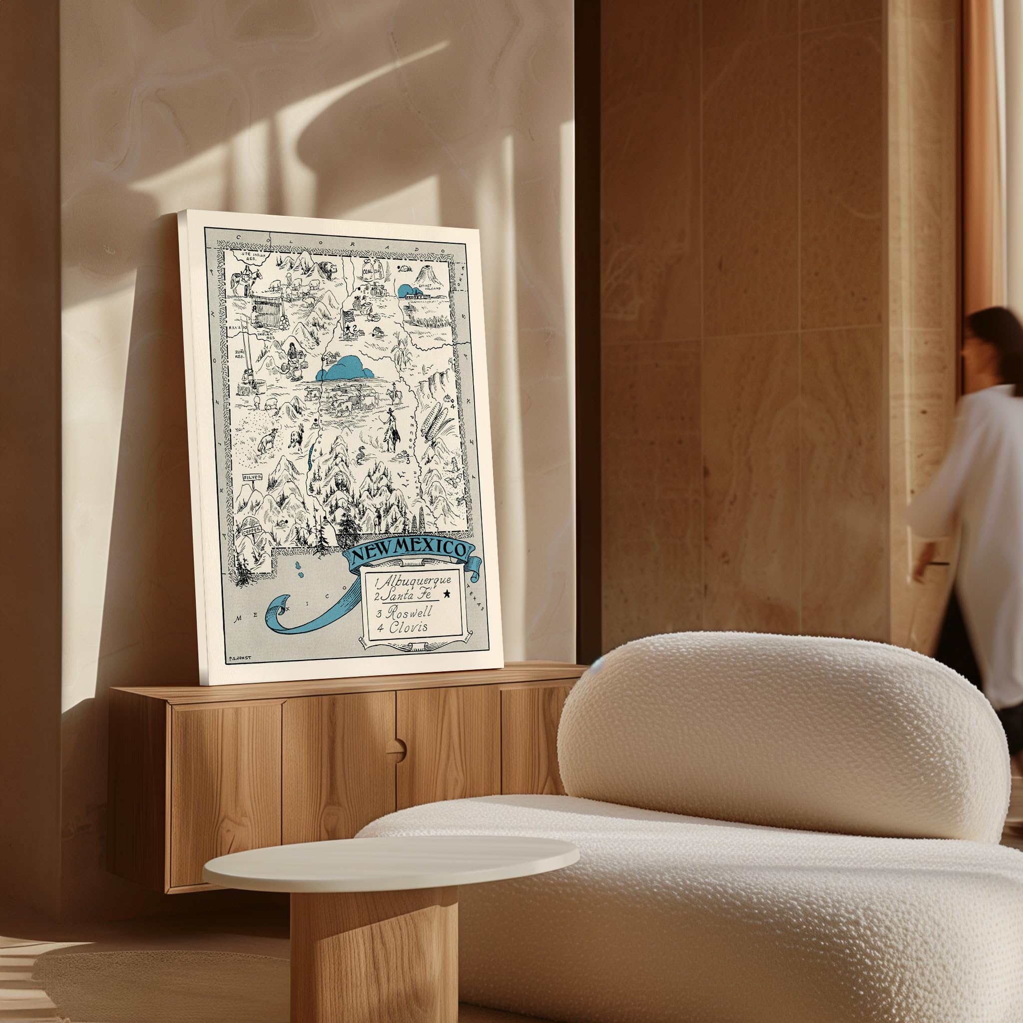 Monem Art Map Canvas - Retro New Mexico State Print - Educational Art - Gift for Teacher, Student, Travel Lover - Wall Decor for Classroom, Office, Dorm - Available in 8x10 to 30x40 - Image 4