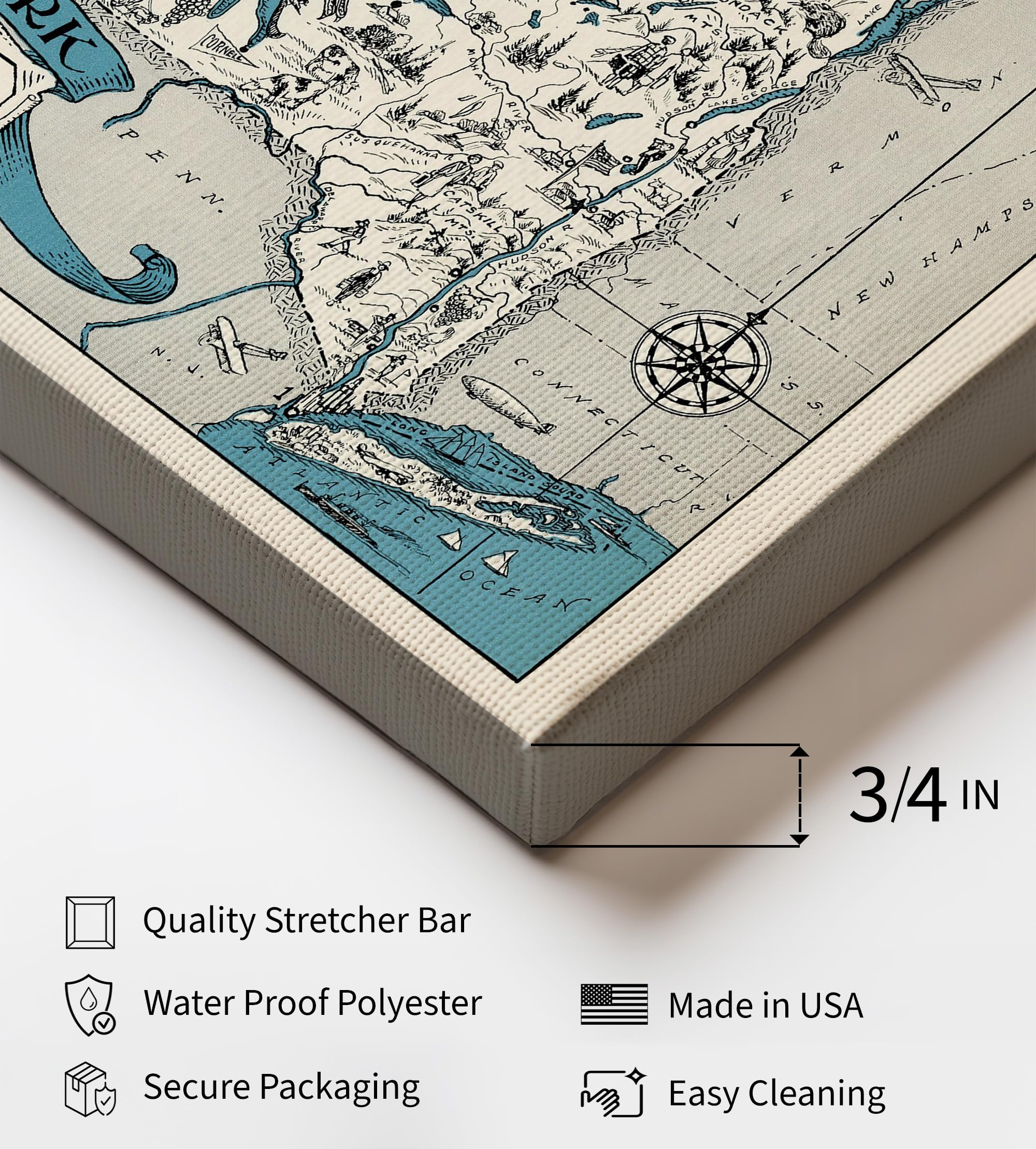 Monem Art Map Canvas - Retro New York State Print - Educational Art - Gift for Teacher, Student, Travel Lover, New Yorker - Decor for Classroom, Office, Dorm - Available in 8x10" to 30x40" - Image 3