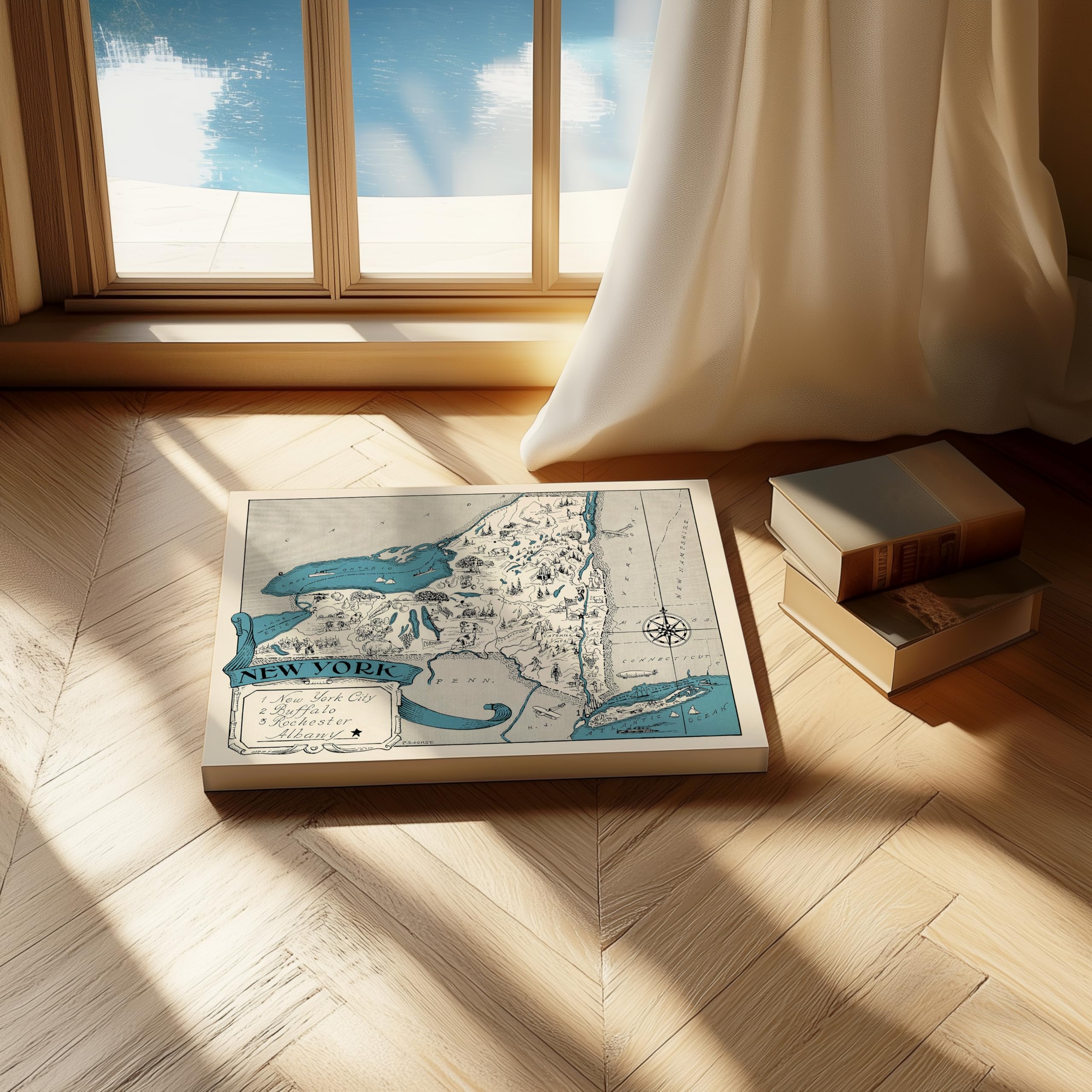 Monem Art Map Canvas - Retro New York State Print - Educational Art - Gift for Teacher, Student, Travel Lover, New Yorker - Decor for Classroom, Office, Dorm - Available in 8x10" to 30x40" - Image 4