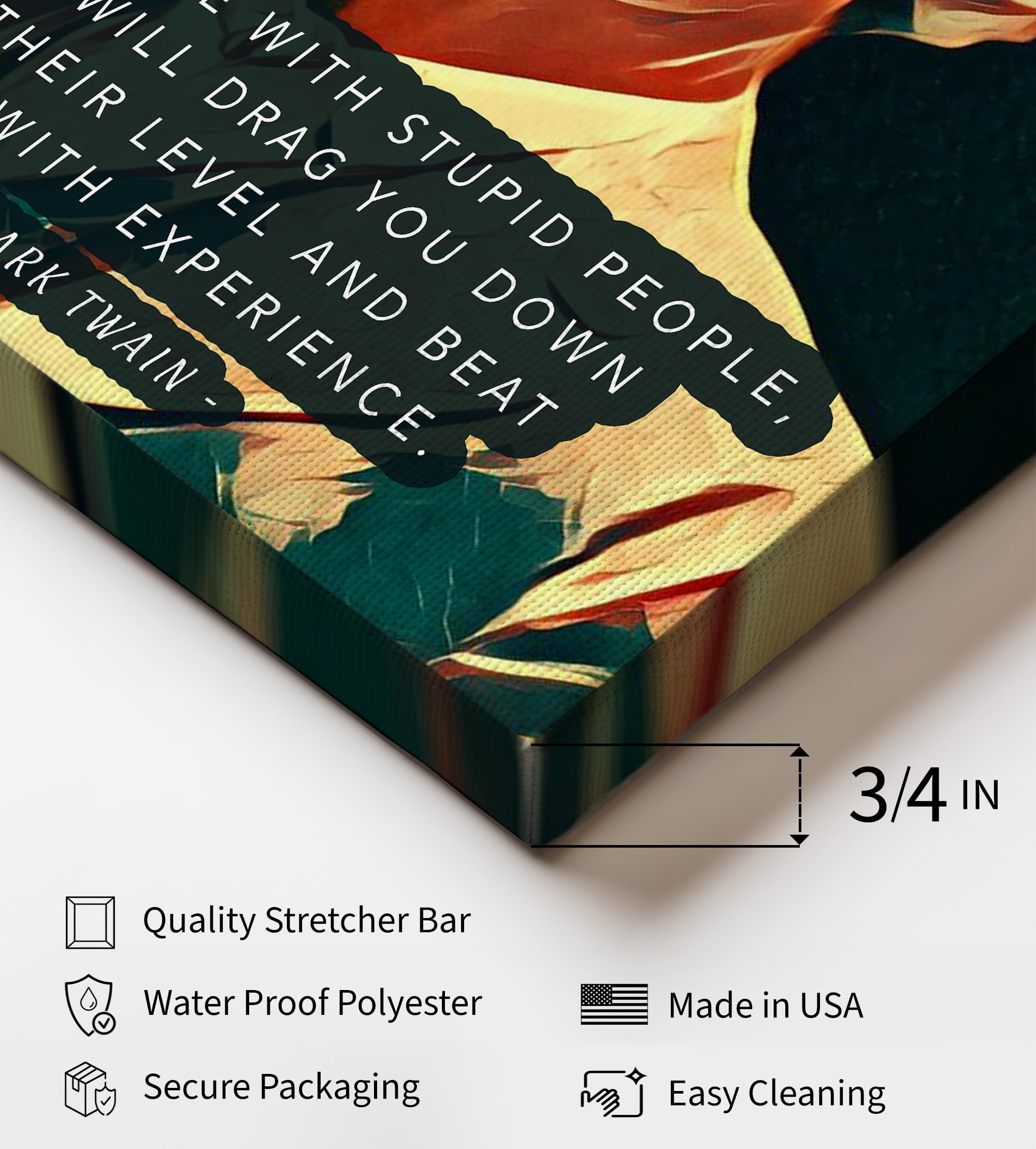 Monem Art Never Argue With Stupid People Canvas - Mark Twain Print - Motivational Quotes Art - Gift for Him & Her - Funny Inspiring Decor for Living Room, Dorm or Office - Available in 8x10" to 30x40" - Image 3