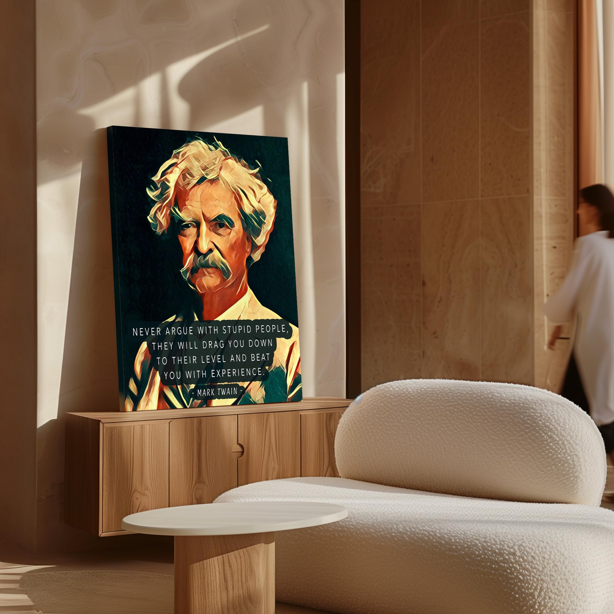 Monem Art Never Argue With Stupid People Canvas - Mark Twain Print - Motivational Quotes Art - Gift for Him & Her - Funny Inspiring Decor for Living Room, Dorm or Office - Available in 8x10" to 30x40" - Image 4