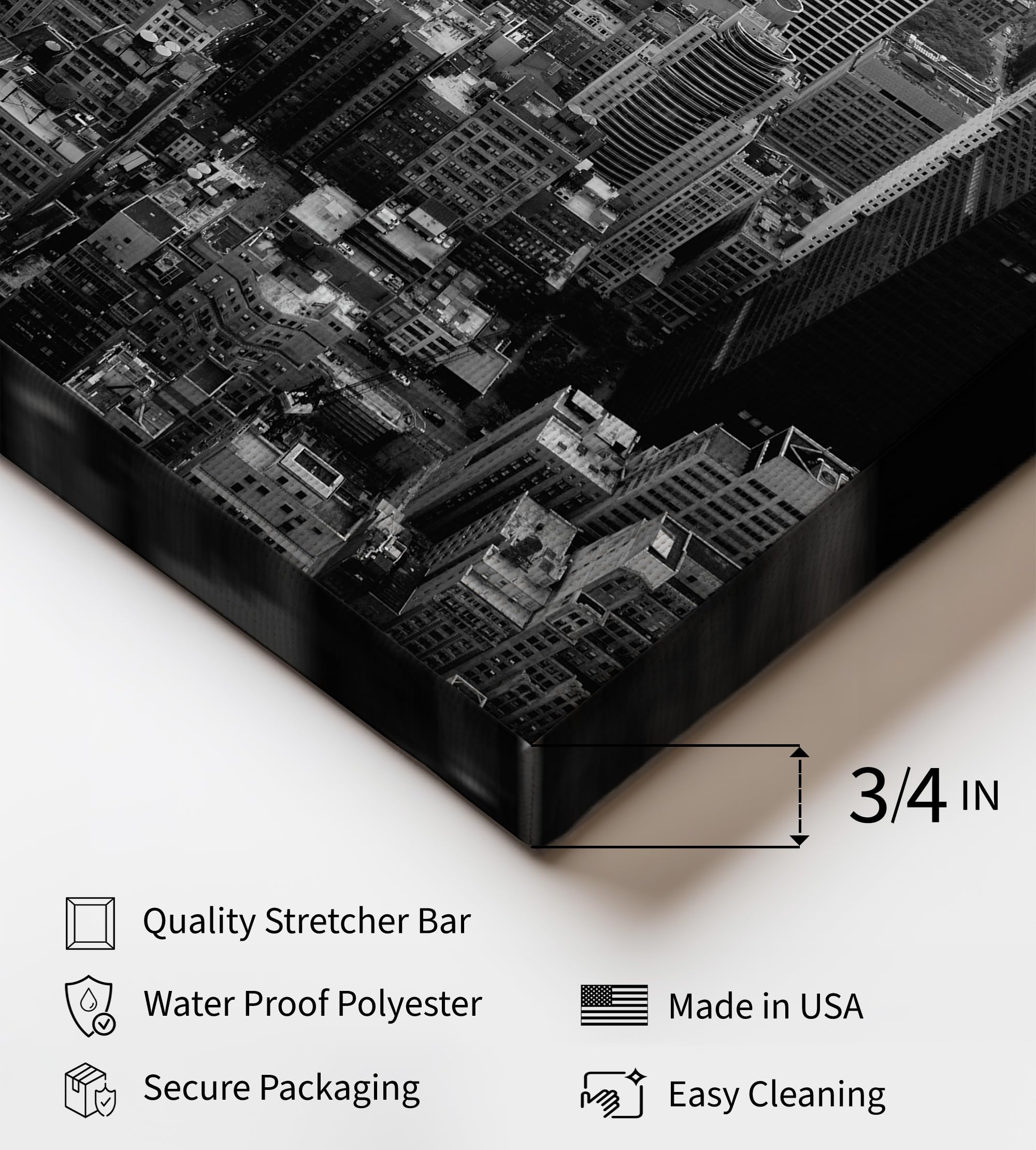 Monem Art New York City Canvas - Manhattan Print - New York Skyline Art - Black & White Photography - NYC Wall Design - Living Room or Bedroom Wall Decor - Available in 8x10" to 30x40" - Image 3