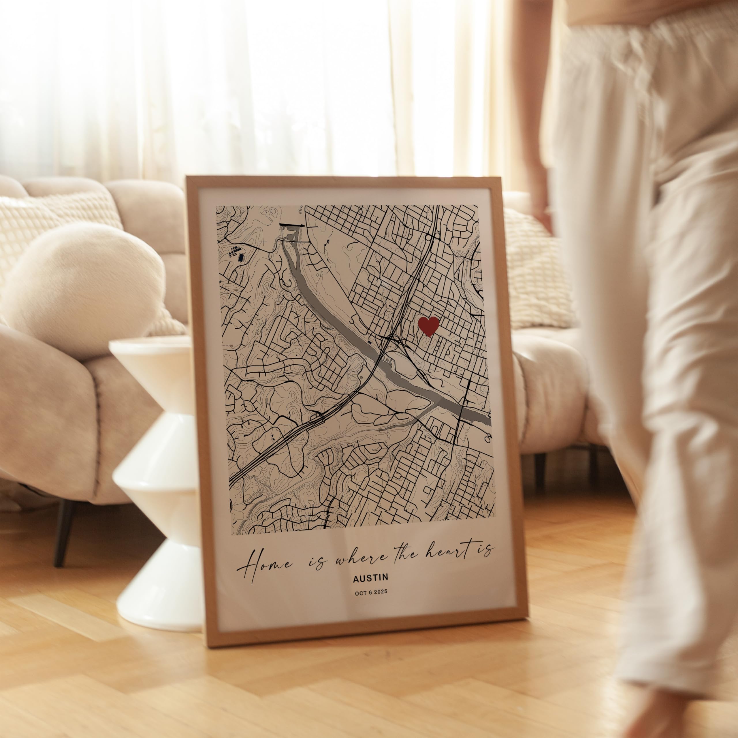 Monem Art Personalized Heart On Map Print, Customized City Poster and Canvas, Love Art, Gift for Couples, Available in 8x10" to 30x40" - Image 3