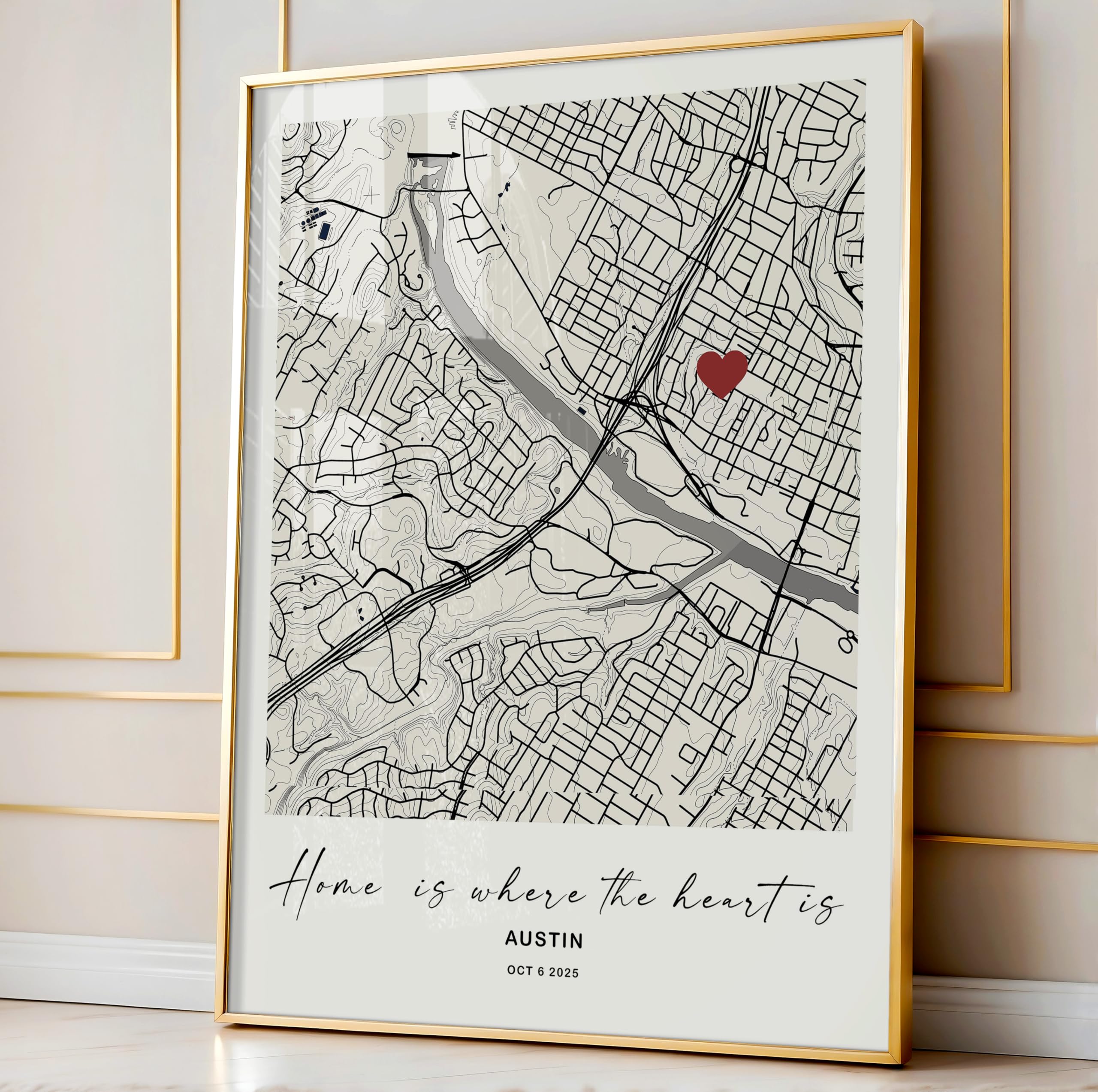 Monem Art Personalized Heart On Map Print, Customized City Poster and Canvas, Love Art, Gift for Couples, Available in 8x10" to 30x40" - Image 4