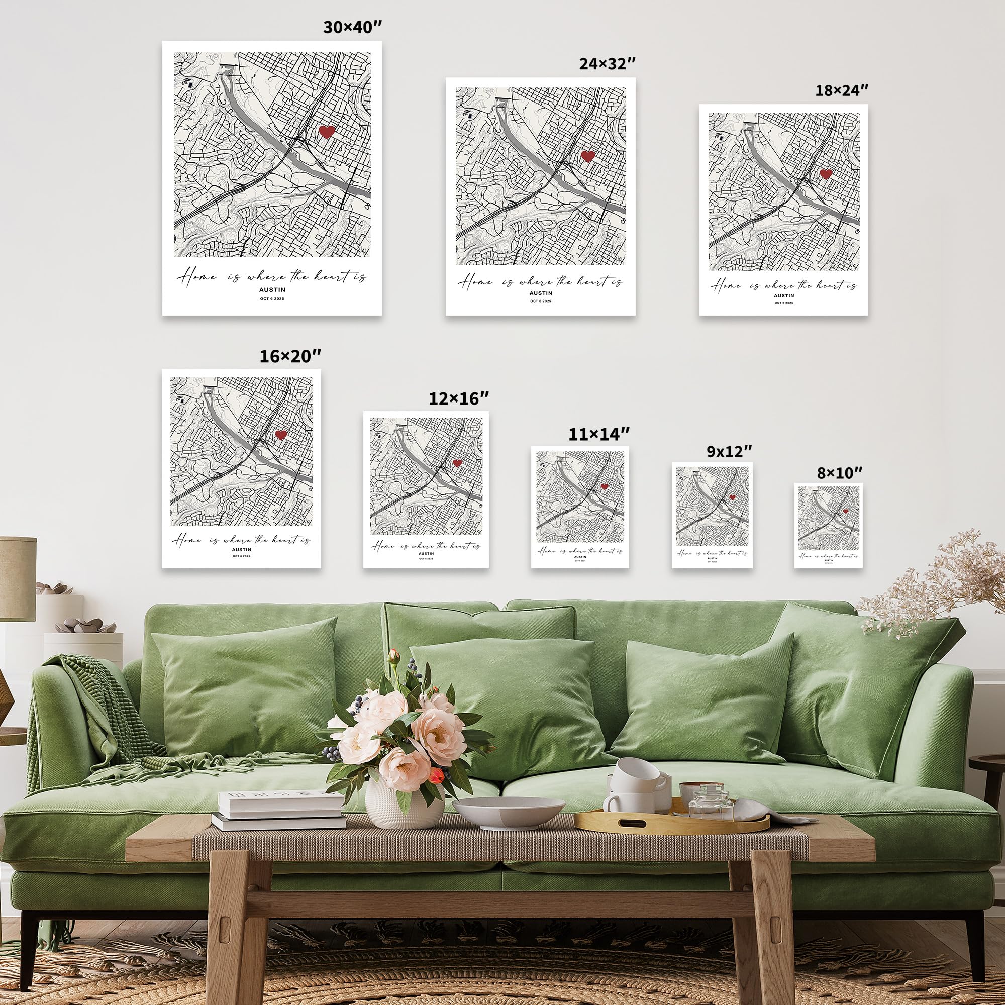 Monem Art Personalized Heart On Map Print, Customized City Poster and Canvas, Love Art, Gift for Couples, Available in 8x10" to 30x40" - Image 5
