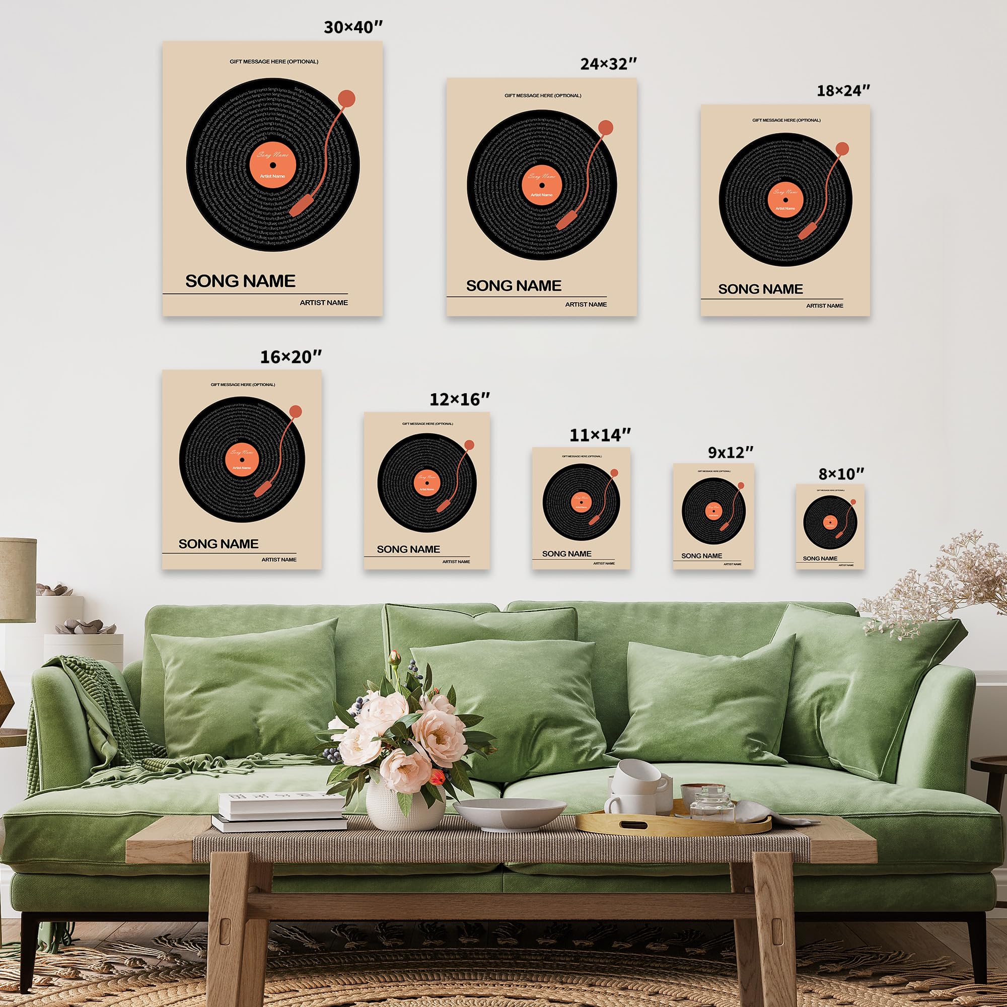 Monem Art Personalized Music Print, Customized Vinyl Song Lyrics Poster and Canvas, Modern Art, Gift for Couples, Available in 8x10" to 30x40" - Image 5