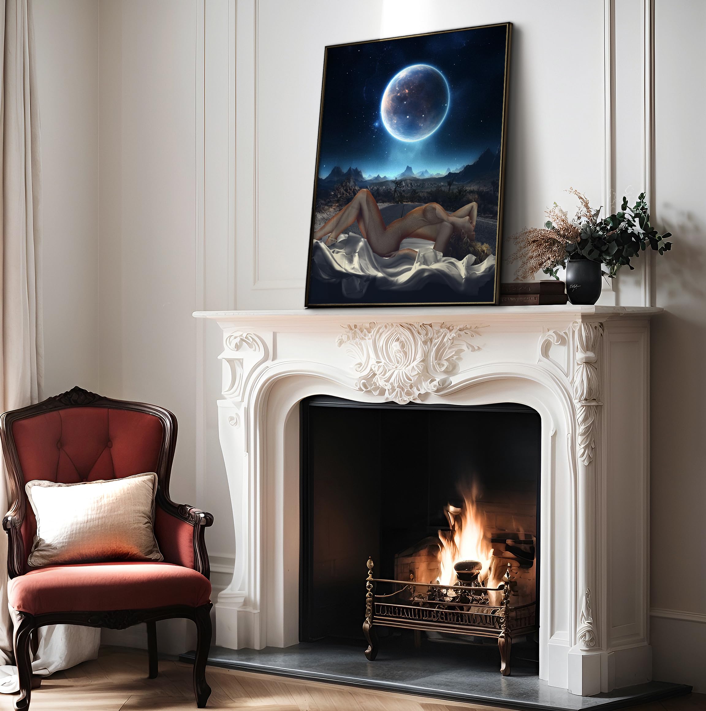 Monem Art Pin-Up Girl Print - Retro Space Poster - Surreal & Trippy Art - Moonlight Collage Wall Design - Moon Print - Aesthetic Bedroom, Office or Dorm Wall Decor - 8x10 UNFRAMED Wall Art - Image 4