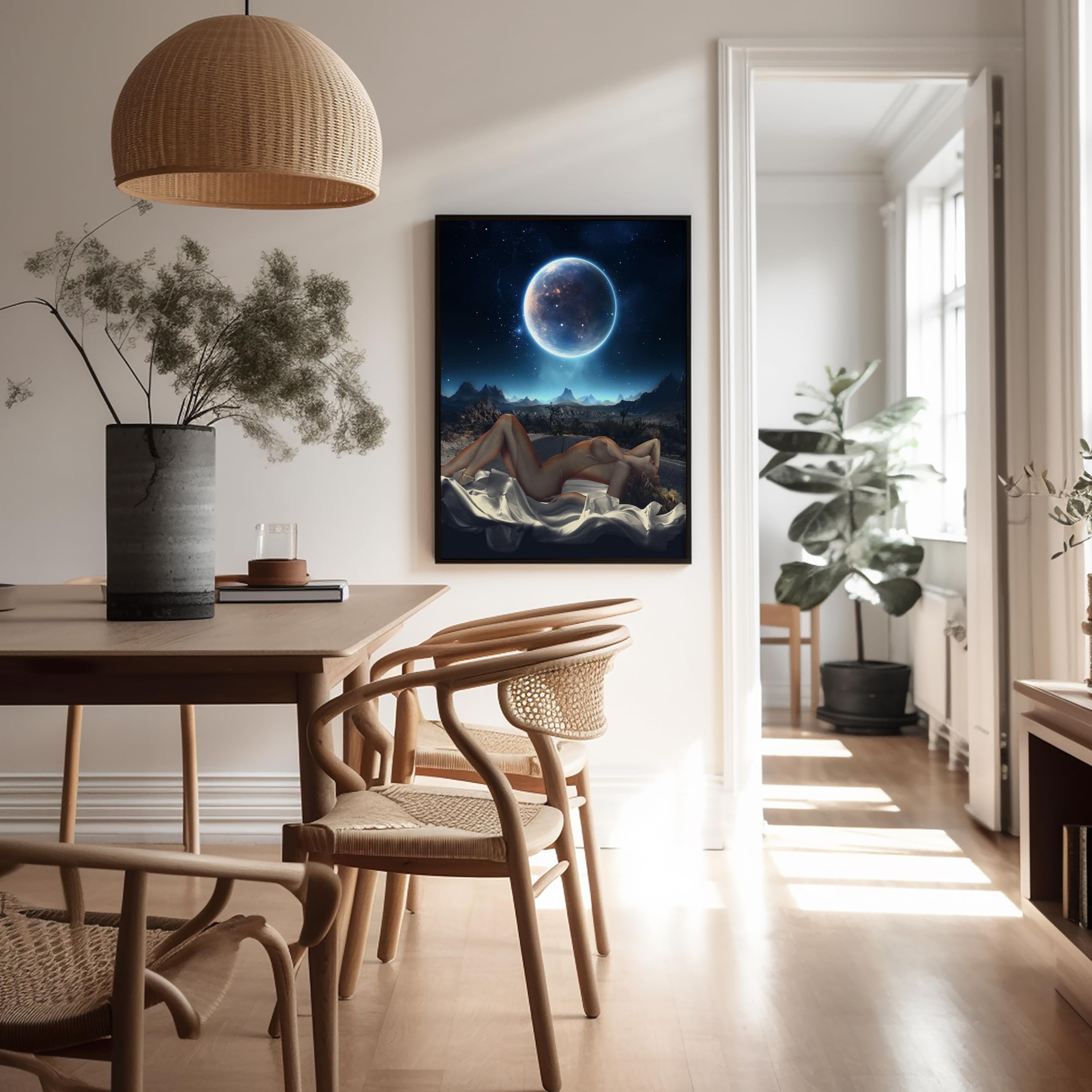 Monem Art Pin-Up Girl Print - Retro Space Poster - Surreal & Trippy Art - Moonlight Collage Wall Design - Moon Print - Aesthetic Bedroom, Office or Dorm Wall Decor - 8x10 UNFRAMED Wall Art - Image 5