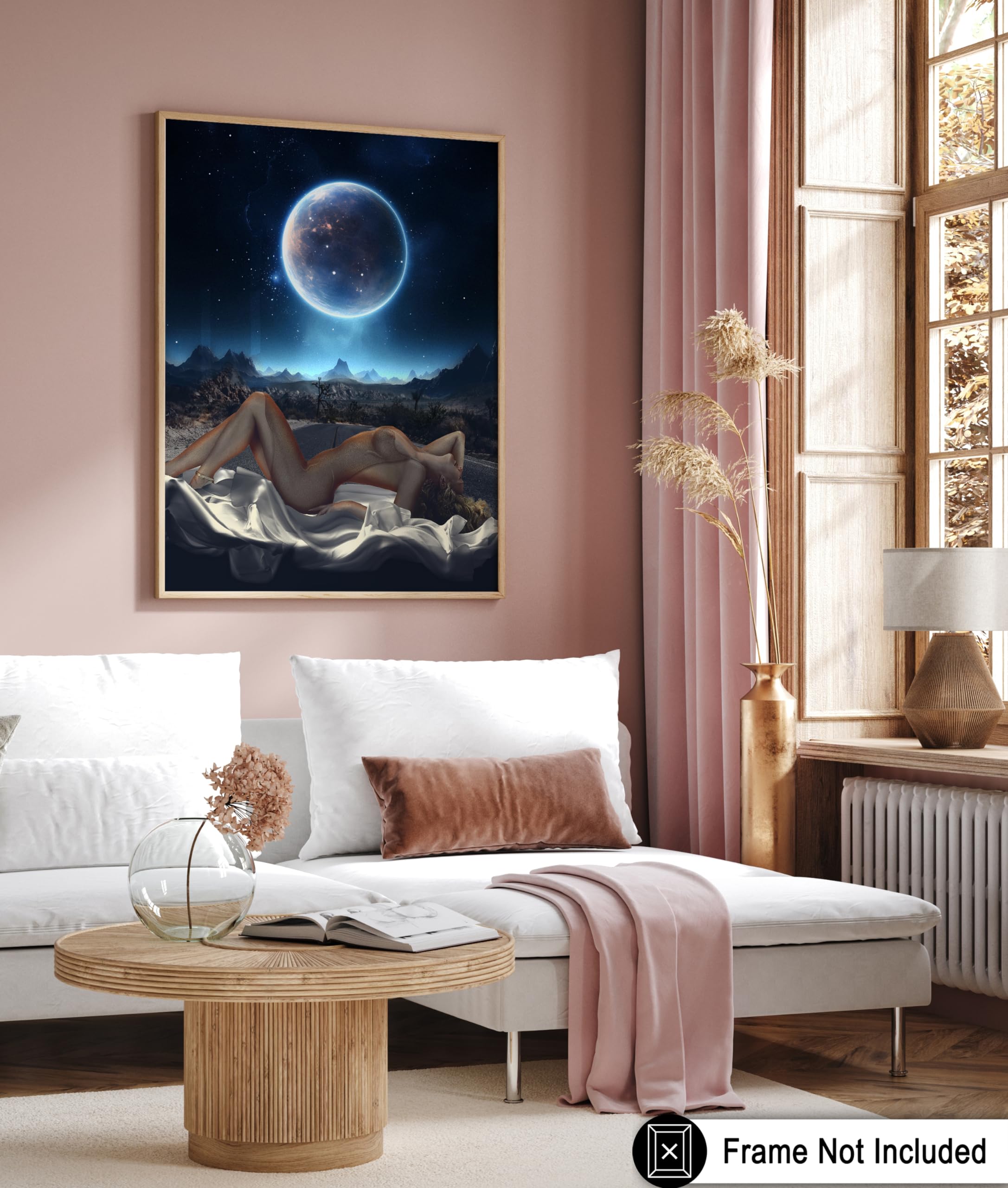 Monem Art Pin-Up Girl Print - Retro Space Poster - Surreal & Trippy Art - Moonlight Collage Wall Design - Moon Print - Aesthetic Bedroom, Office or Dorm Wall Decor - 8x10 UNFRAMED Wall Art - Image 6