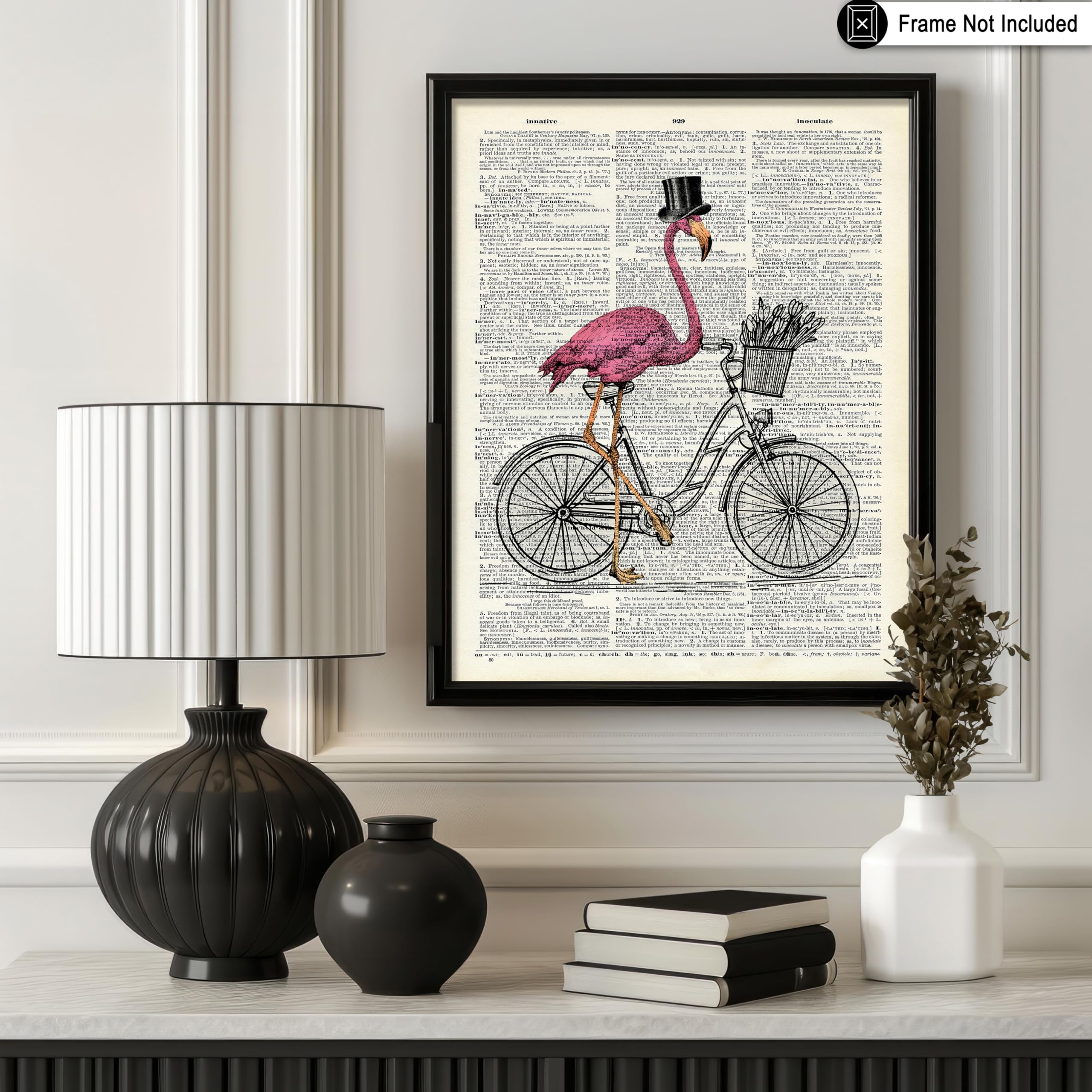 Monem Art Pink Flamingo on Bicycle Print - Dictionary Poster - Whimsical Art - Gift for Bike Enthusiast & Animal Lover - Funny Decor for Bedroom, Kid's Room or Nursery - 8x10 UNFRAMED Wall Art - Image 3