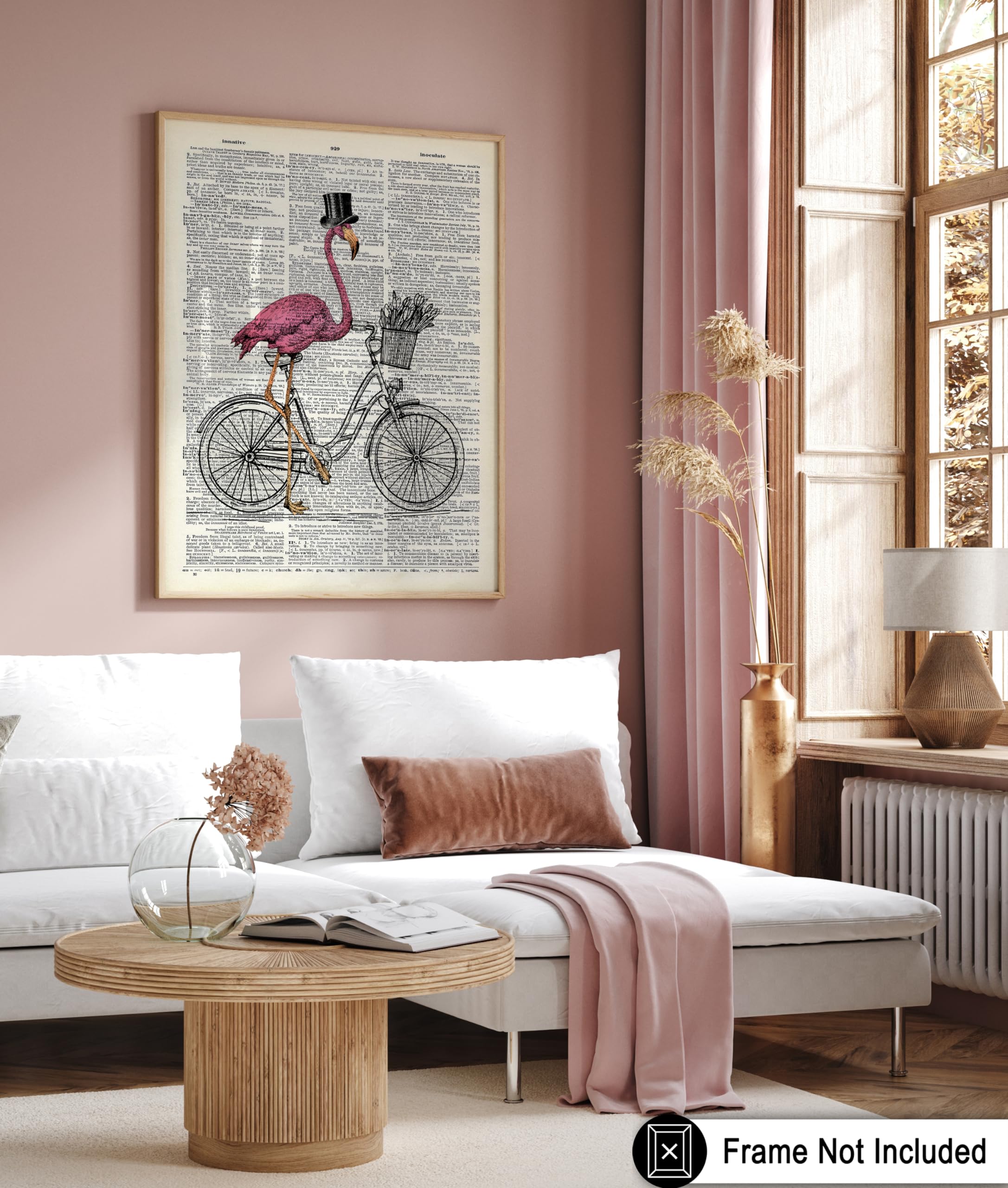 Monem Art Pink Flamingo on Bicycle Print - Dictionary Poster - Whimsical Art - Gift for Bike Enthusiast & Animal Lover - Funny Decor for Bedroom, Kid's Room or Nursery - 8x10 UNFRAMED Wall Art - Image 6