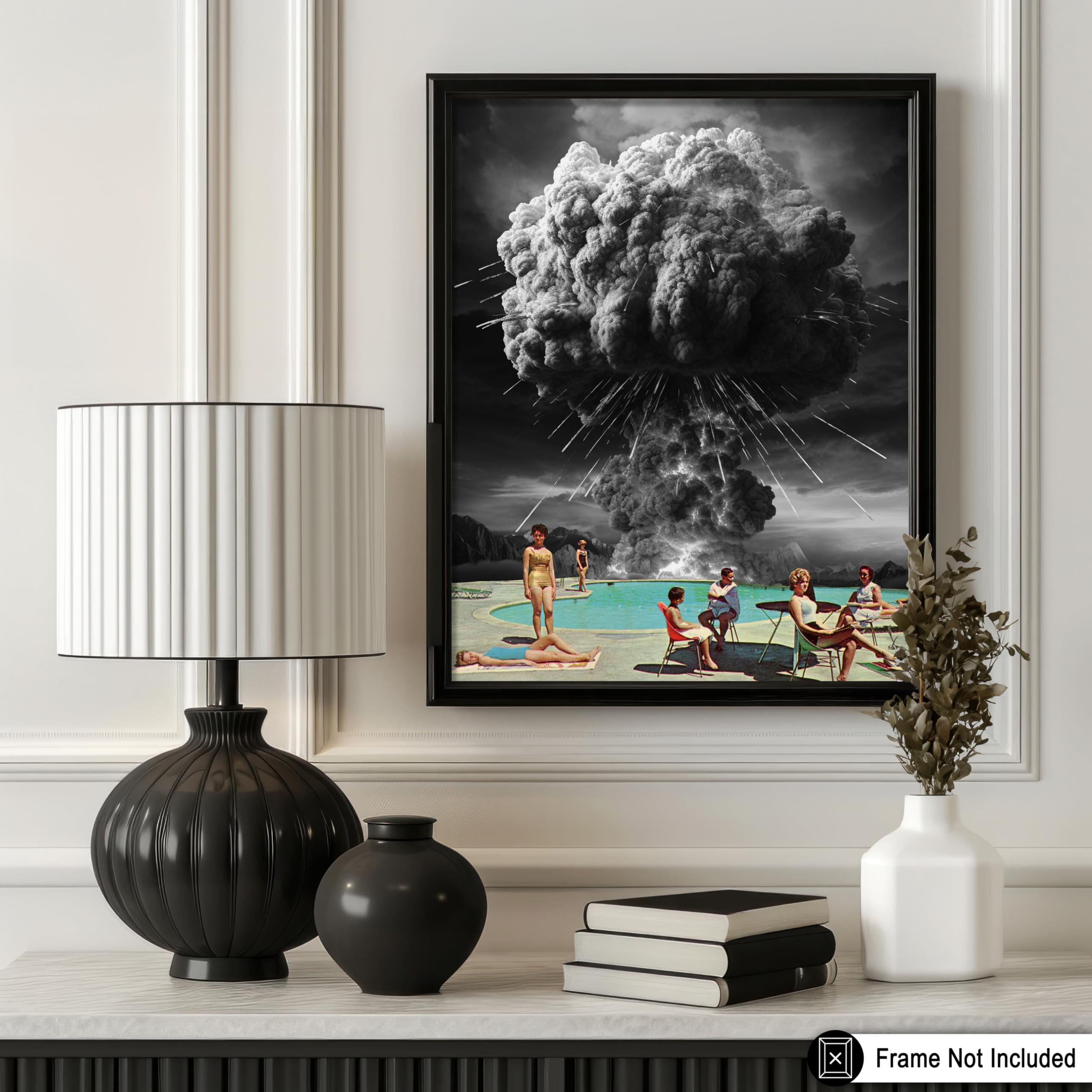 Monem Art Pool Party Poster - Retro Atomic Bomb Print - Collage Art - Trippy & Surreal Artwork - Armageddon Design - End of the World Graphic - Office or Living Room Decor - 8x10 UNFRAMED - Image 3