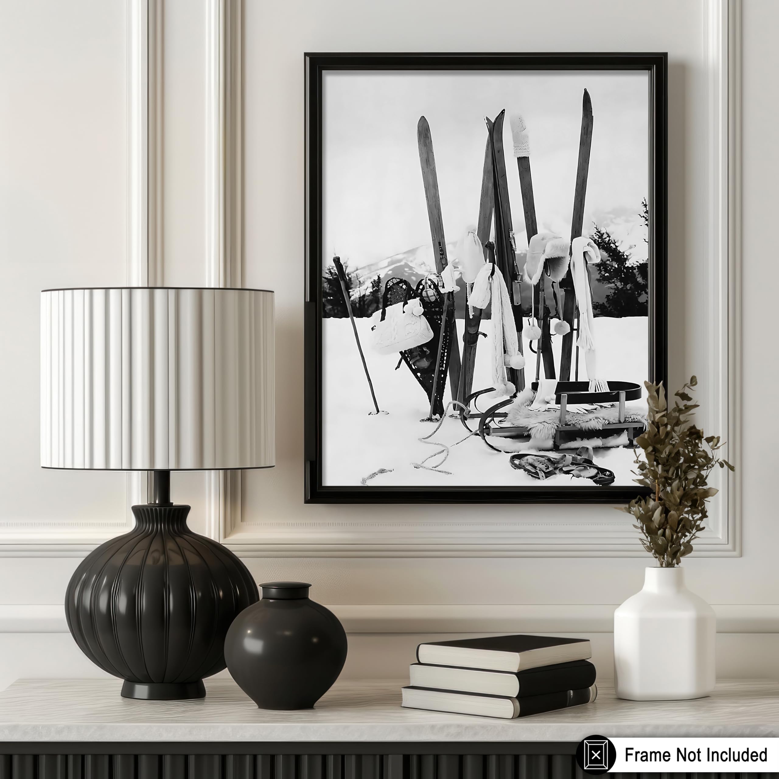 Monem Art Ski Gears Print - Winter Sports Poster - Black and White Photography Art - Landscape Wall Design - Great Bedroom or Living Room Wall Decor - 8x10 UNFRAMED Wall Art - Image 3