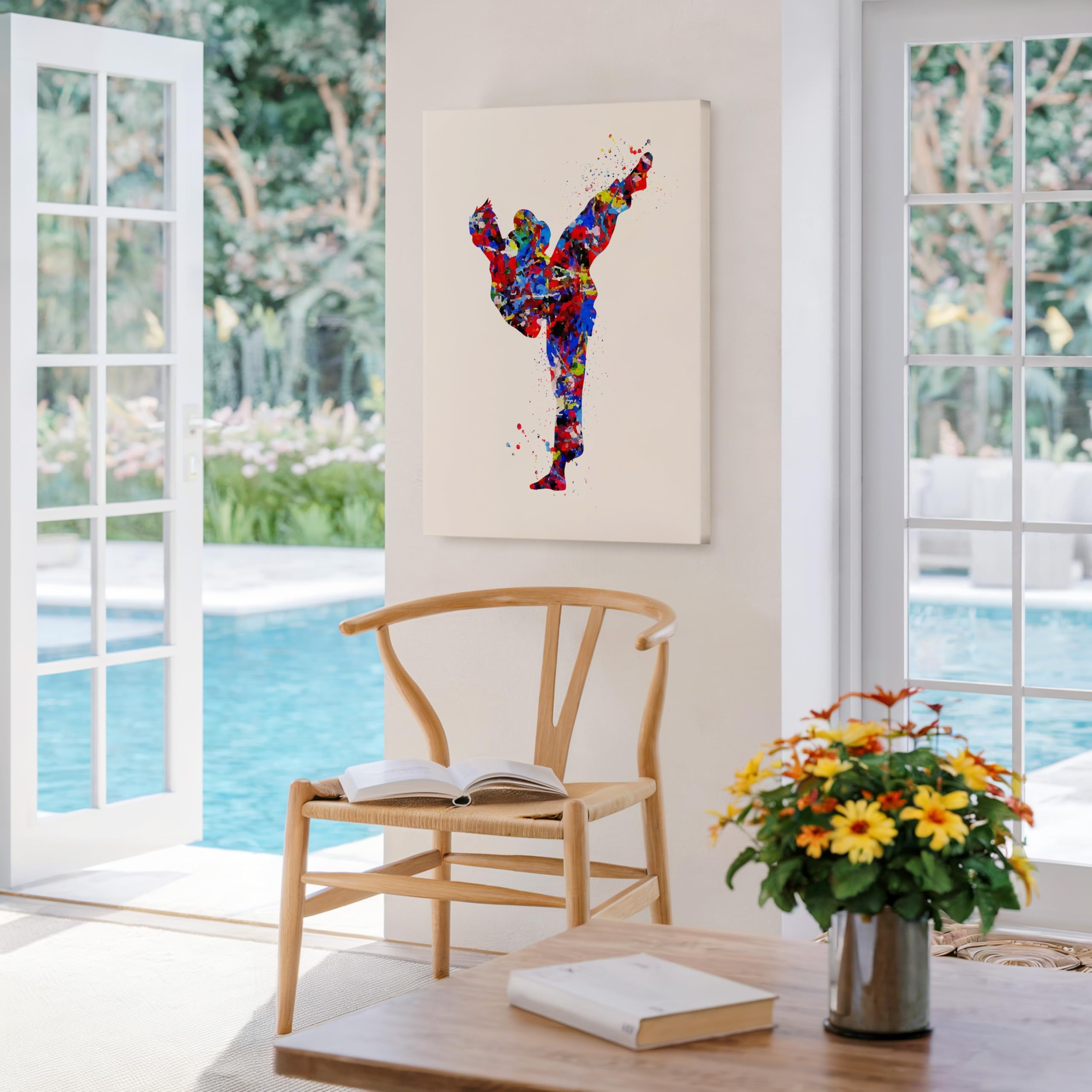 Monem Art Sports Canvas - Martial Arts Print - Taekwondo & Karate Art - Watercolor Silhouette Design - Abstract Standing Kick Art - Great Gym Wall Decor - Available in 8x10" to 30x40" - Image 5