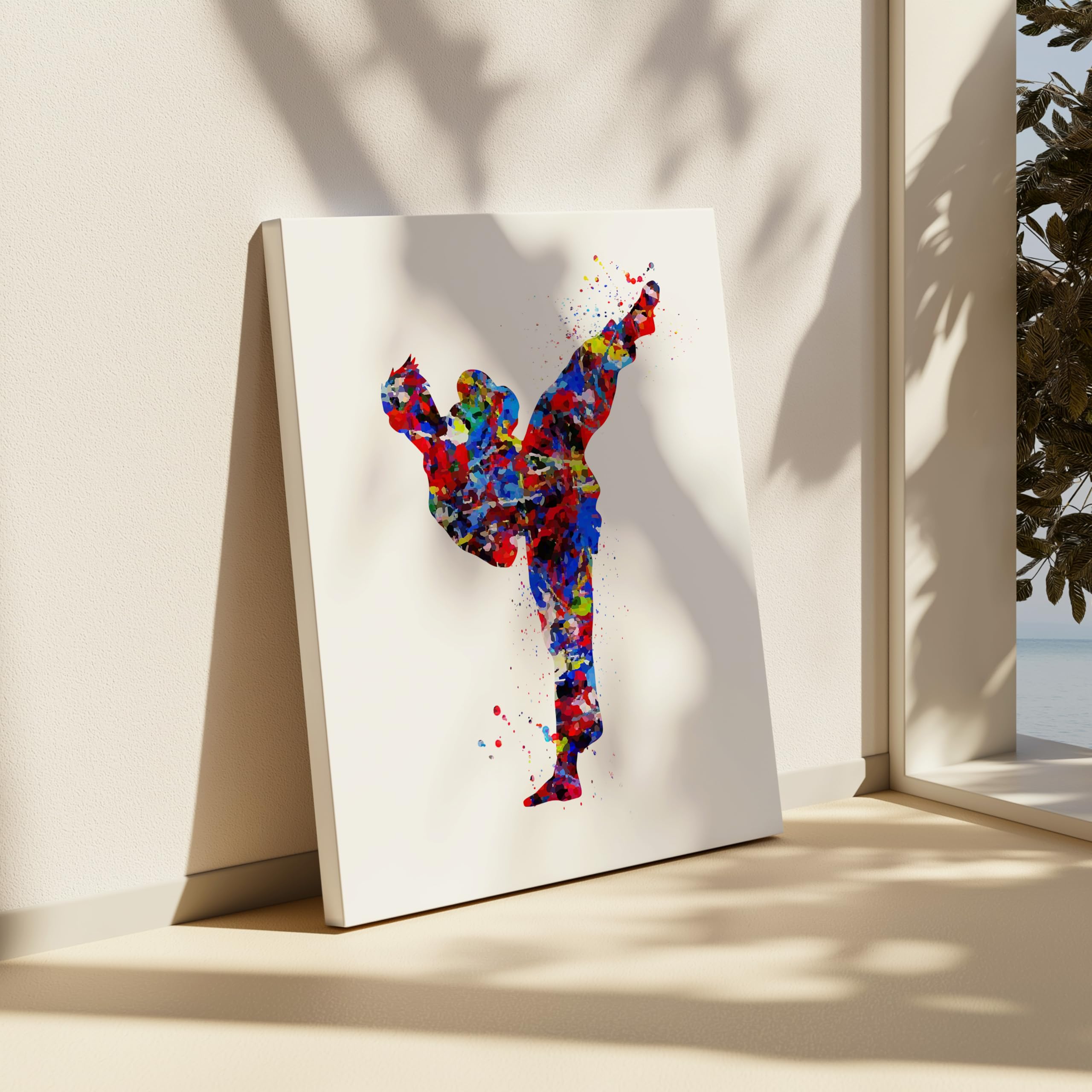 Monem Art Sports Canvas - Martial Arts Print - Taekwondo & Karate Art - Watercolor Silhouette Design - Abstract Standing Kick Art - Great Gym Wall Decor - Available in 8x10" to 30x40" - Image 6