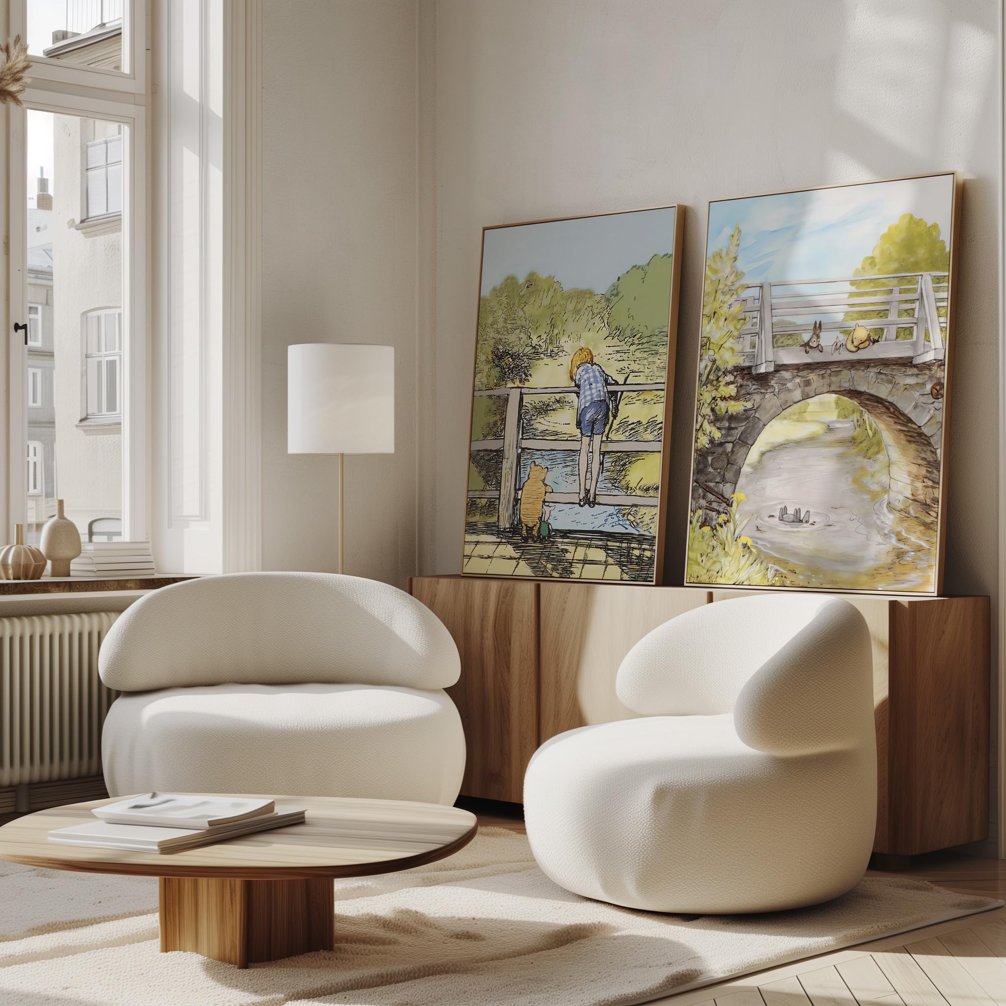 Monem Art Studio 2-Piece Vintage Winnie Pooh and Friends Poster - Winnie Pooh on Stone Bridge - Watercolor Art - Aesthetic Kids Room or Nursery Decor - 24x36 UNFRAMED Wall Art - Image 4