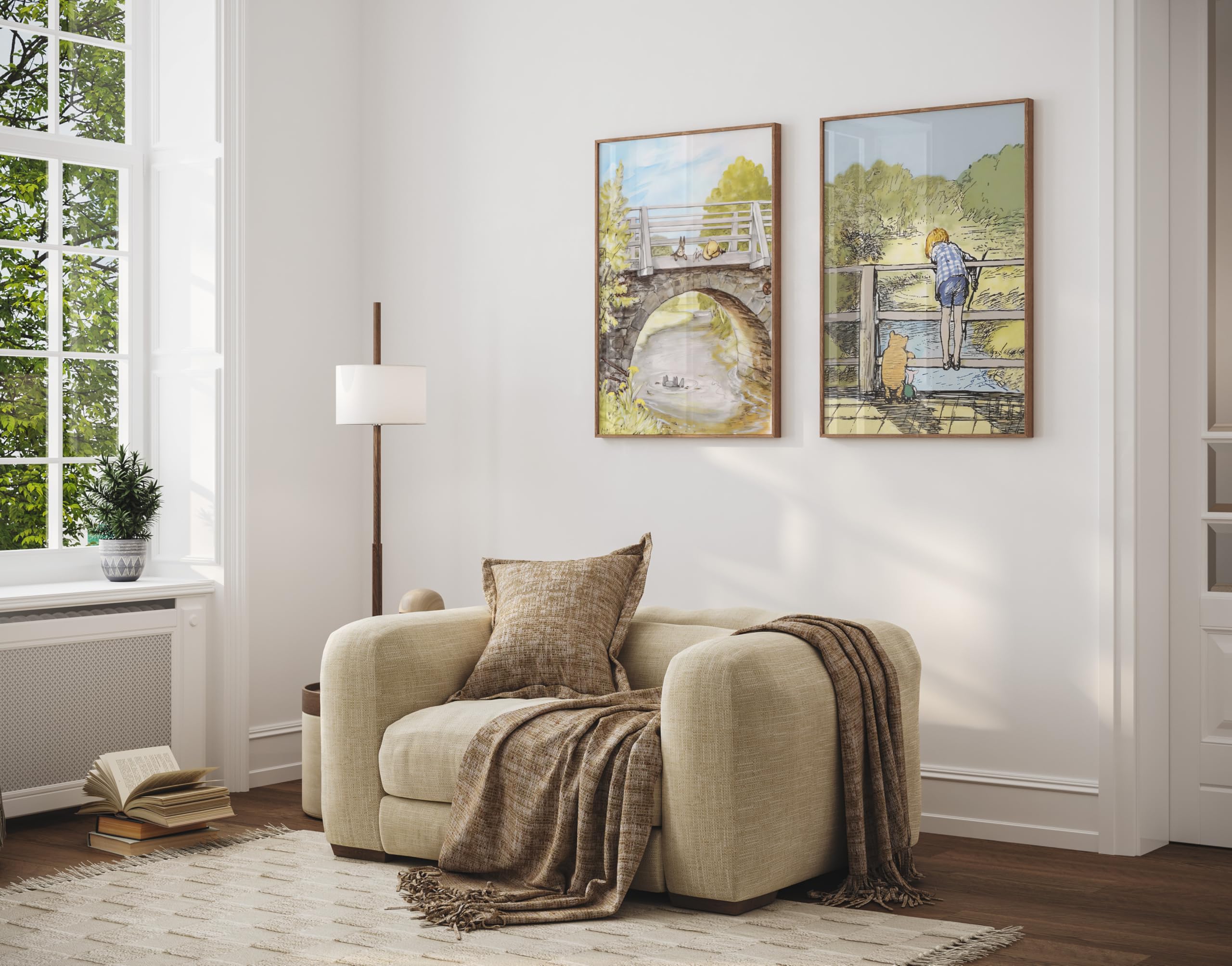 Monem Art Studio 2-Piece Vintage Winnie Pooh and Friends Poster - Winnie Pooh on Stone Bridge - Watercolor Art - Aesthetic Kids Room or Nursery Decor - 24x36 UNFRAMED Wall Art - Image 5