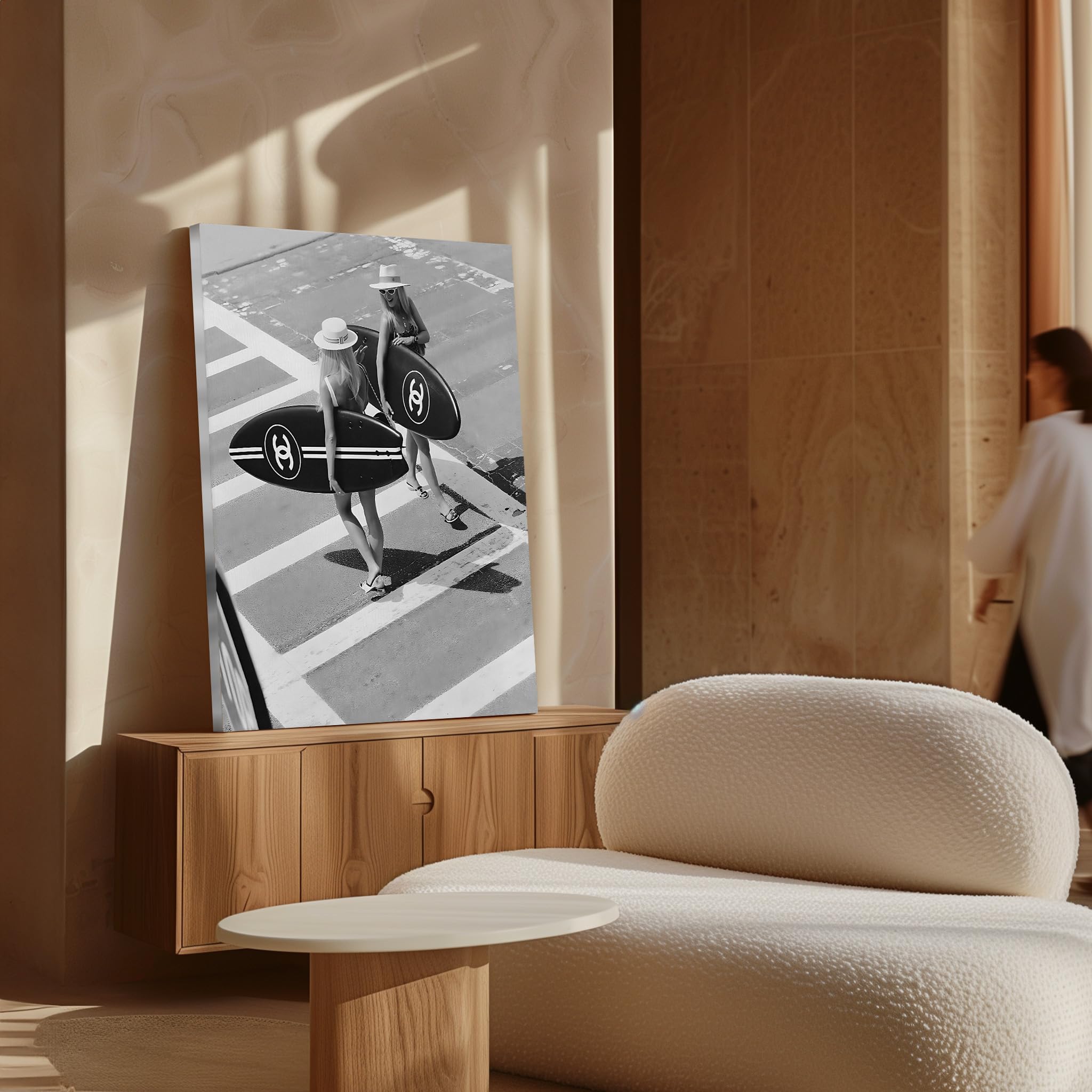 Monem Art Surfer Girls Canvas - Pedestrian Crossing Print - Surfboard & Surfing Art - Black and White Photography - Fashion Art - Ocean or Beach House Wall Decor - Available in 8x10 to 30x40 - Image 4