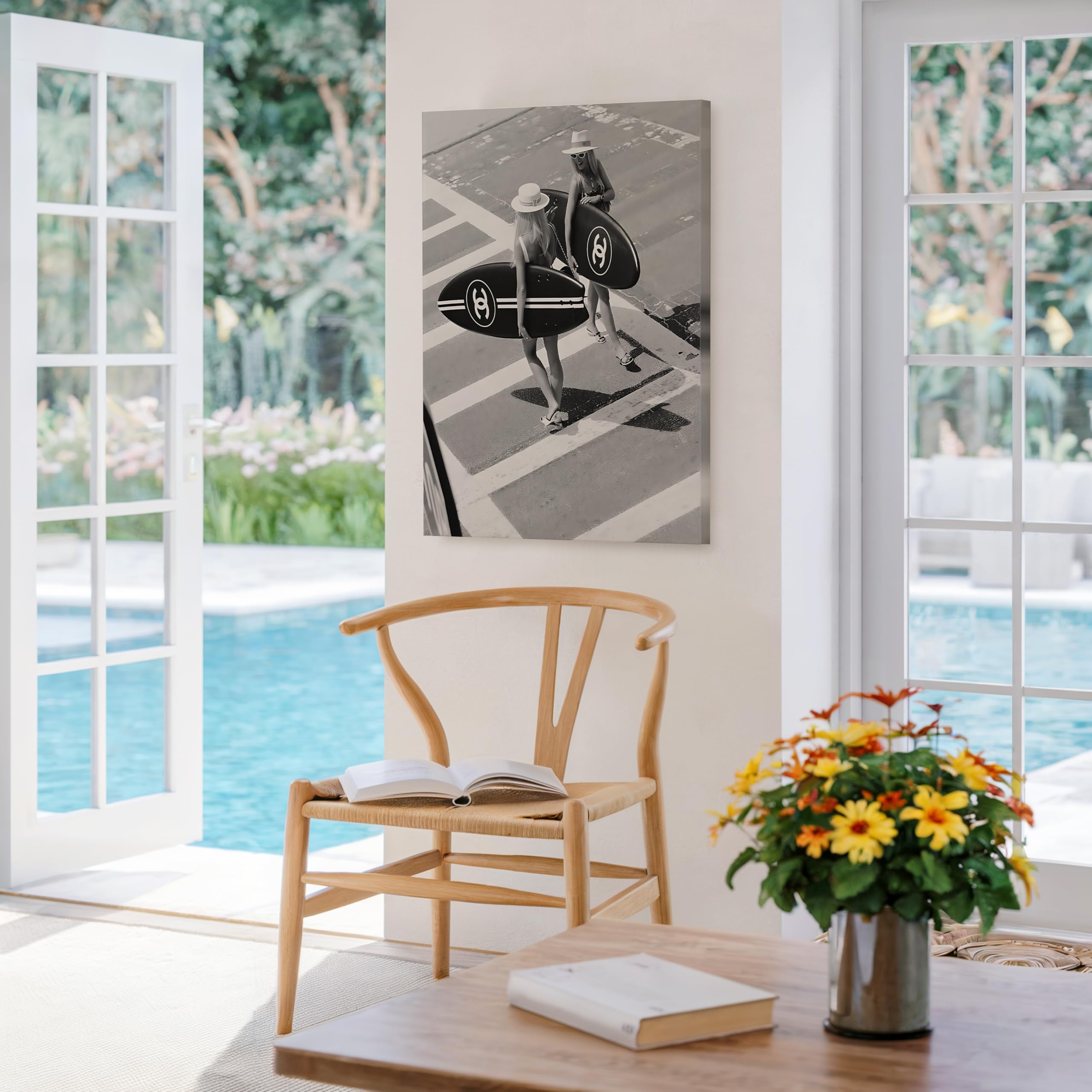 Monem Art Surfer Girls Canvas - Pedestrian Crossing Print - Surfboard & Surfing Art - Black and White Photography - Fashion Art - Ocean or Beach House Wall Decor - Available in 8x10 to 30x40 - Image 5