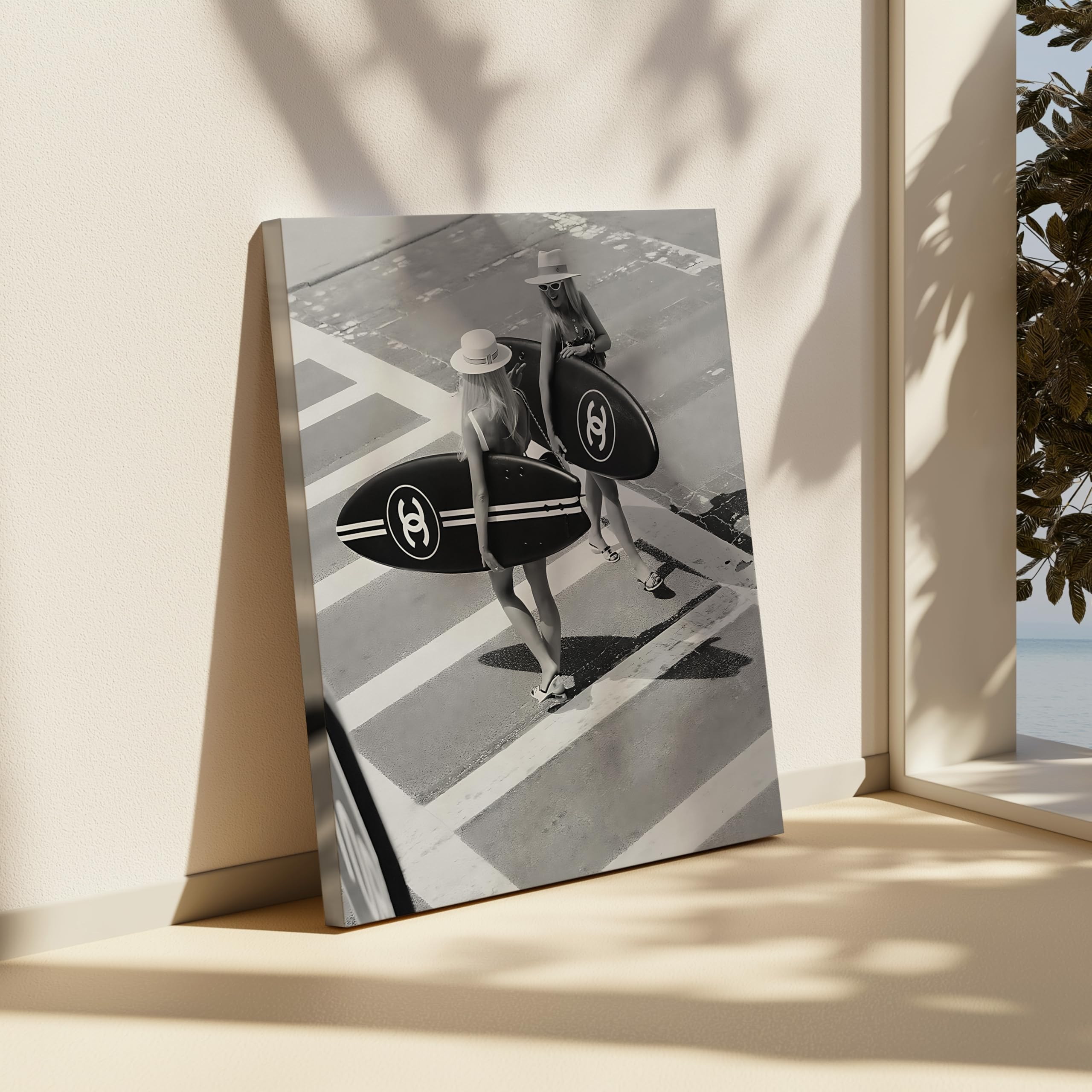 Monem Art Surfer Girls Canvas - Pedestrian Crossing Print - Surfboard & Surfing Art - Black and White Photography - Fashion Art - Ocean or Beach House Wall Decor - Available in 8x10 to 30x40 - Image 6