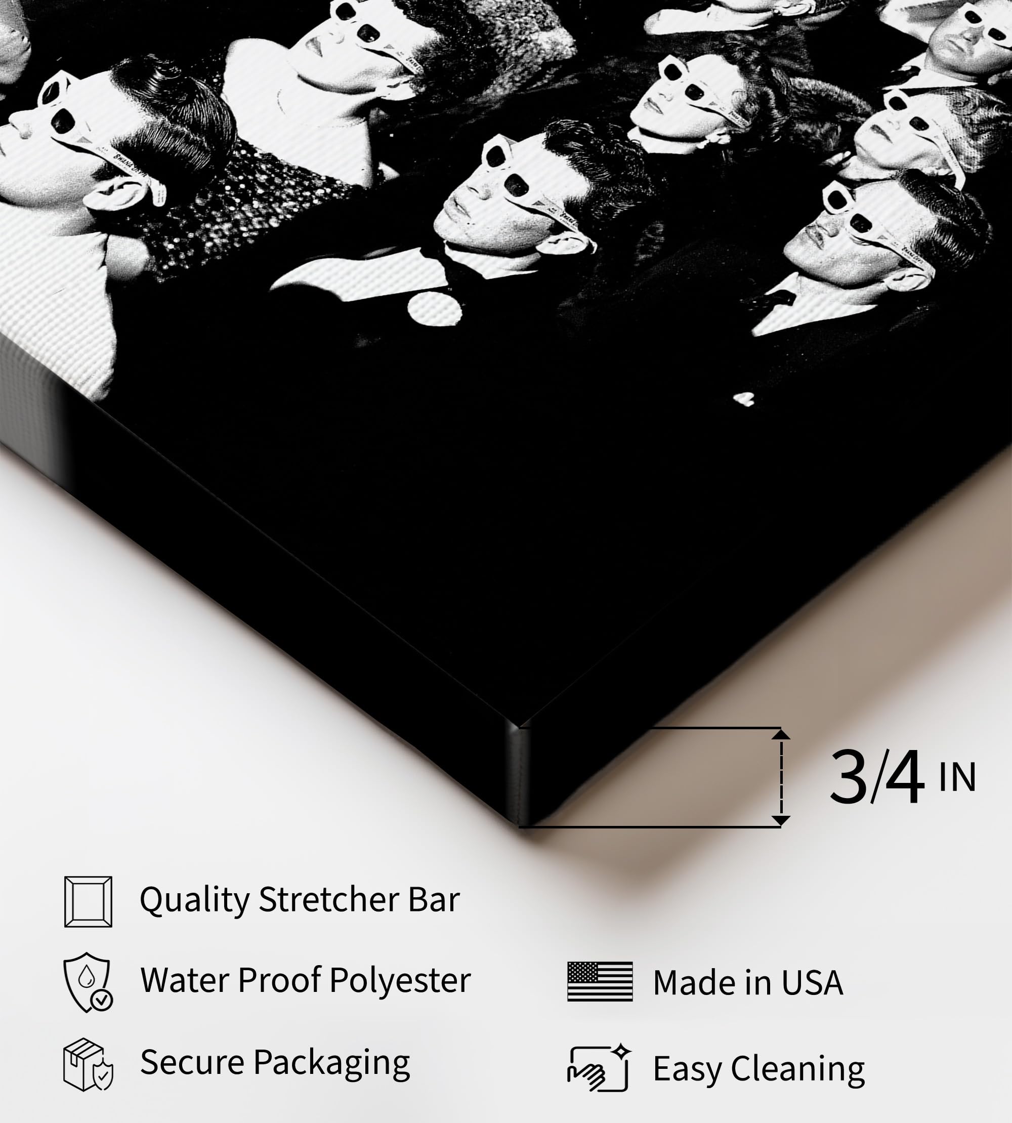 Monem Art Vintage Cinema Canvas - Retro Movie Audience Wearing 3D Glasses Print - Black and White Photography Art - Great Living Room or Office Wall Decor - Available in 8x10" to 30x40" - Image 3