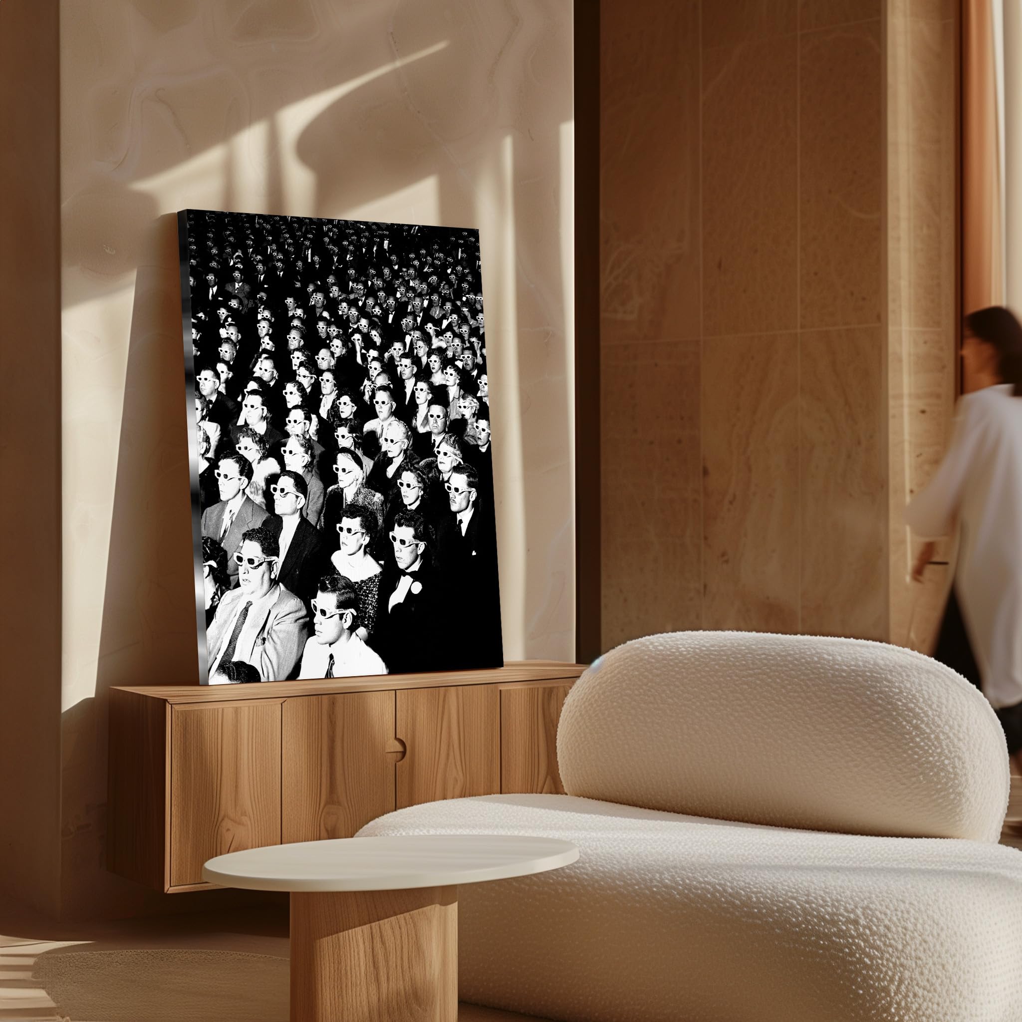 Monem Art Vintage Cinema Canvas - Retro Movie Audience Wearing 3D Glasses Print - Black and White Photography Art - Great Living Room or Office Wall Decor - Available in 8x10" to 30x40" - Image 4