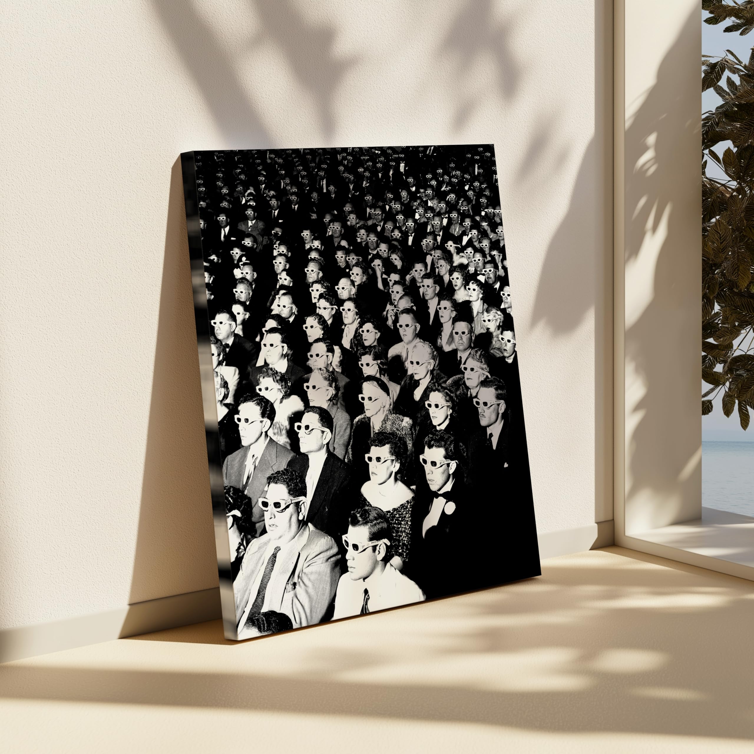 Monem Art Vintage Cinema Canvas - Retro Movie Audience Wearing 3D Glasses Print - Black and White Photography Art - Great Living Room or Office Wall Decor - Available in 8x10" to 30x40" - Image 6