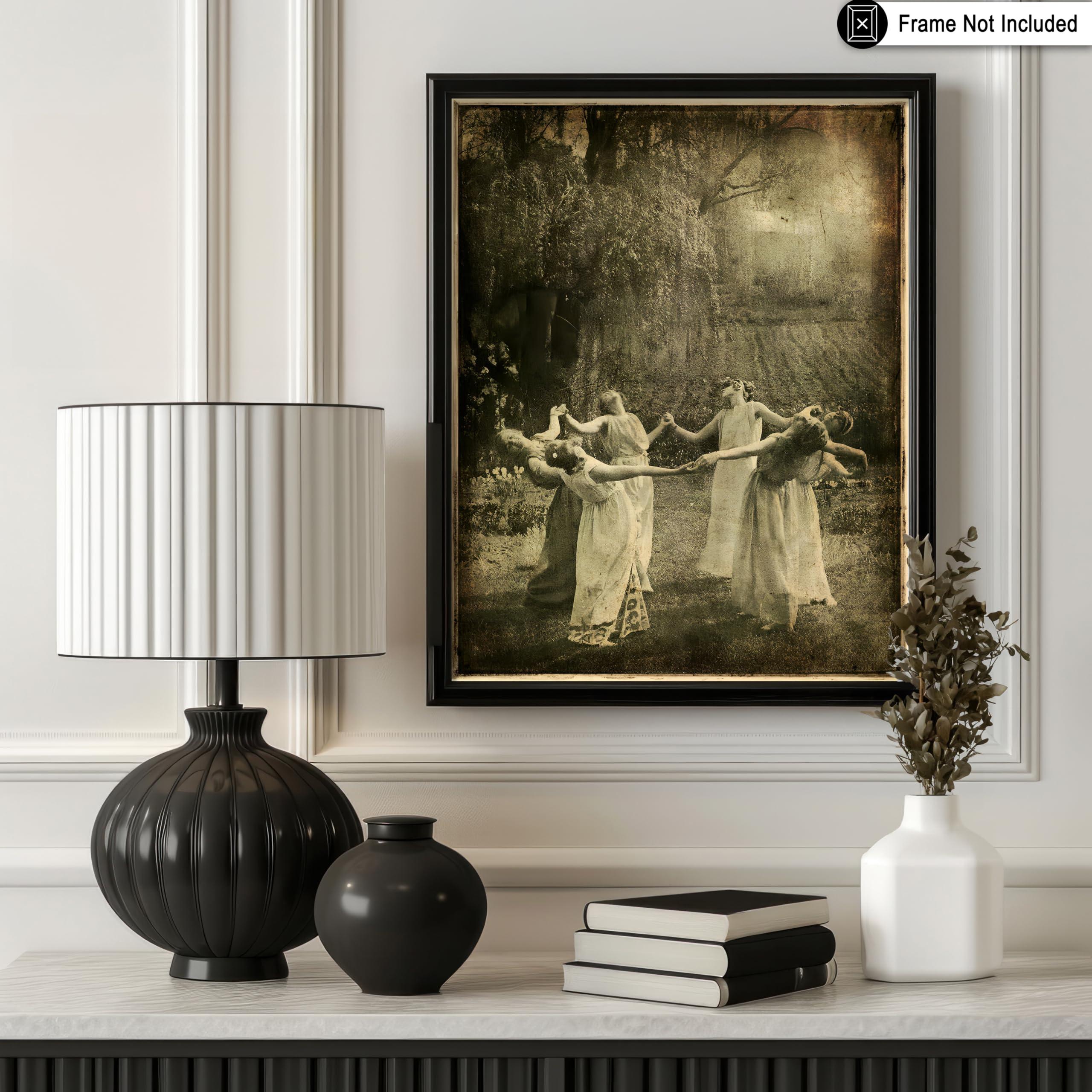 Monem Art Vintage Dancing Moon Girls Print - Circle of Witches Poster - Halloween Art - Gift for Men & Women - Gothic Decor for Living Room or Bedroom - 8x10 UNFRAMED Wall Art - Image 3