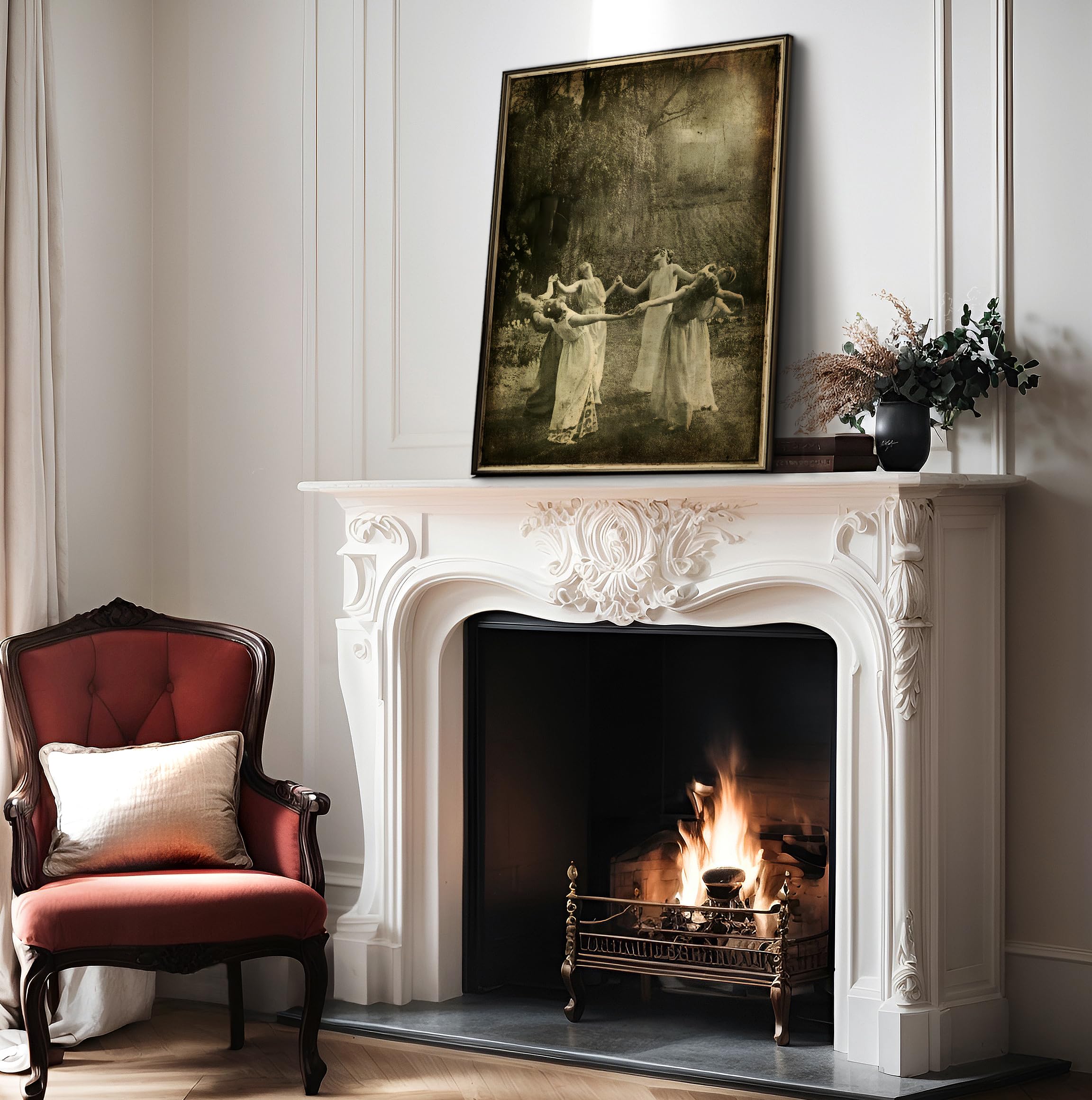 Monem Art Vintage Dancing Moon Girls Print - Circle of Witches Poster - Halloween Art - Gift for Men & Women - Gothic Decor for Living Room or Bedroom - 8x10 UNFRAMED Wall Art - Image 4